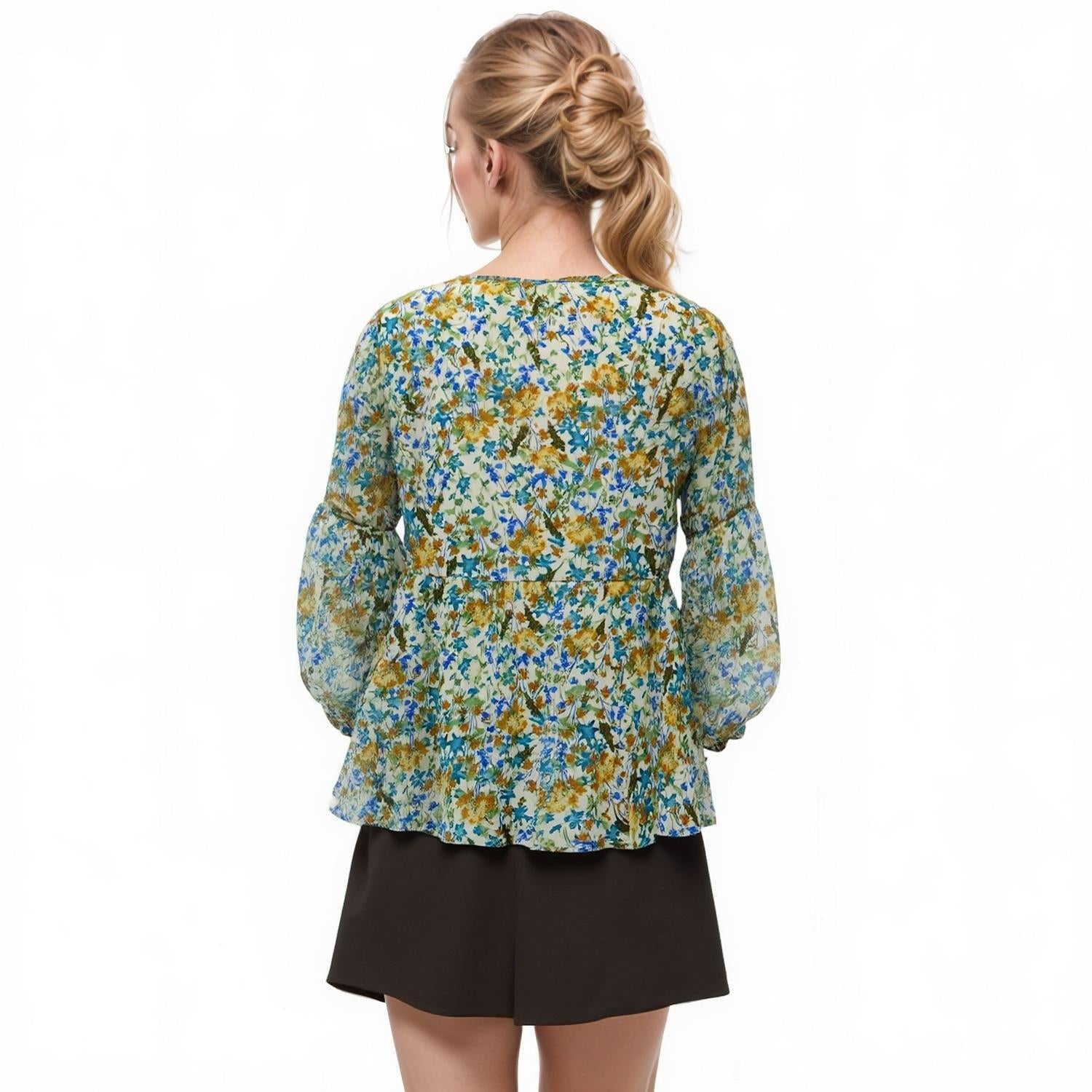 Pleione Women's Tie Neck Floral Blouse