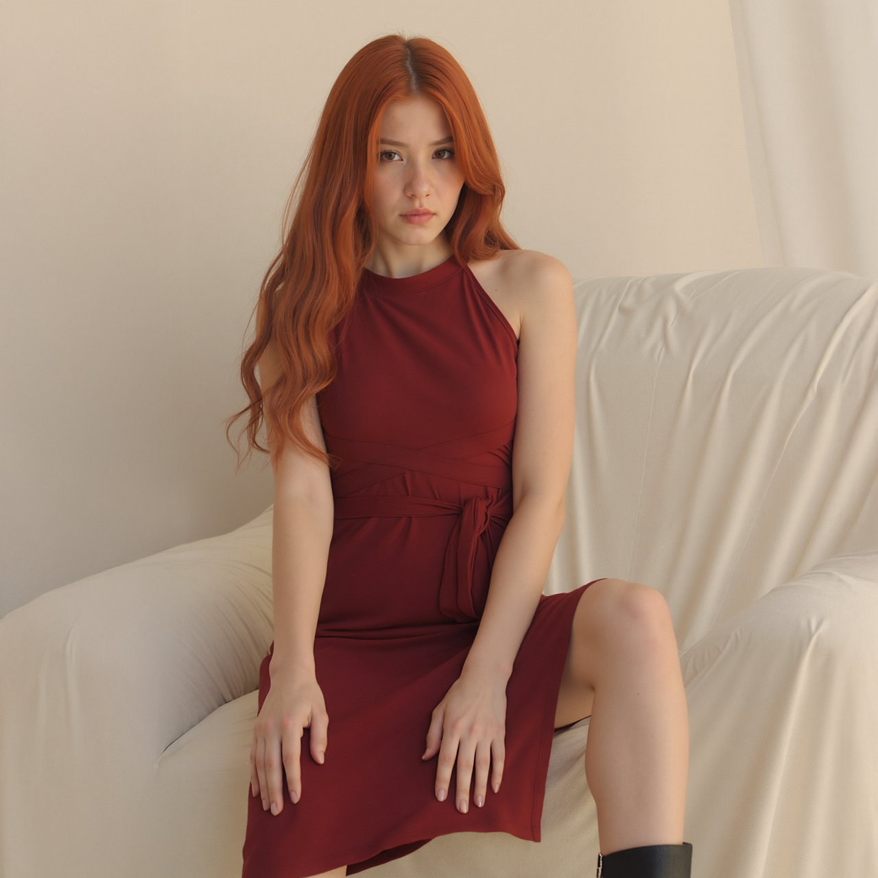 Women's Haltered Sheath Midi Dress In Wine