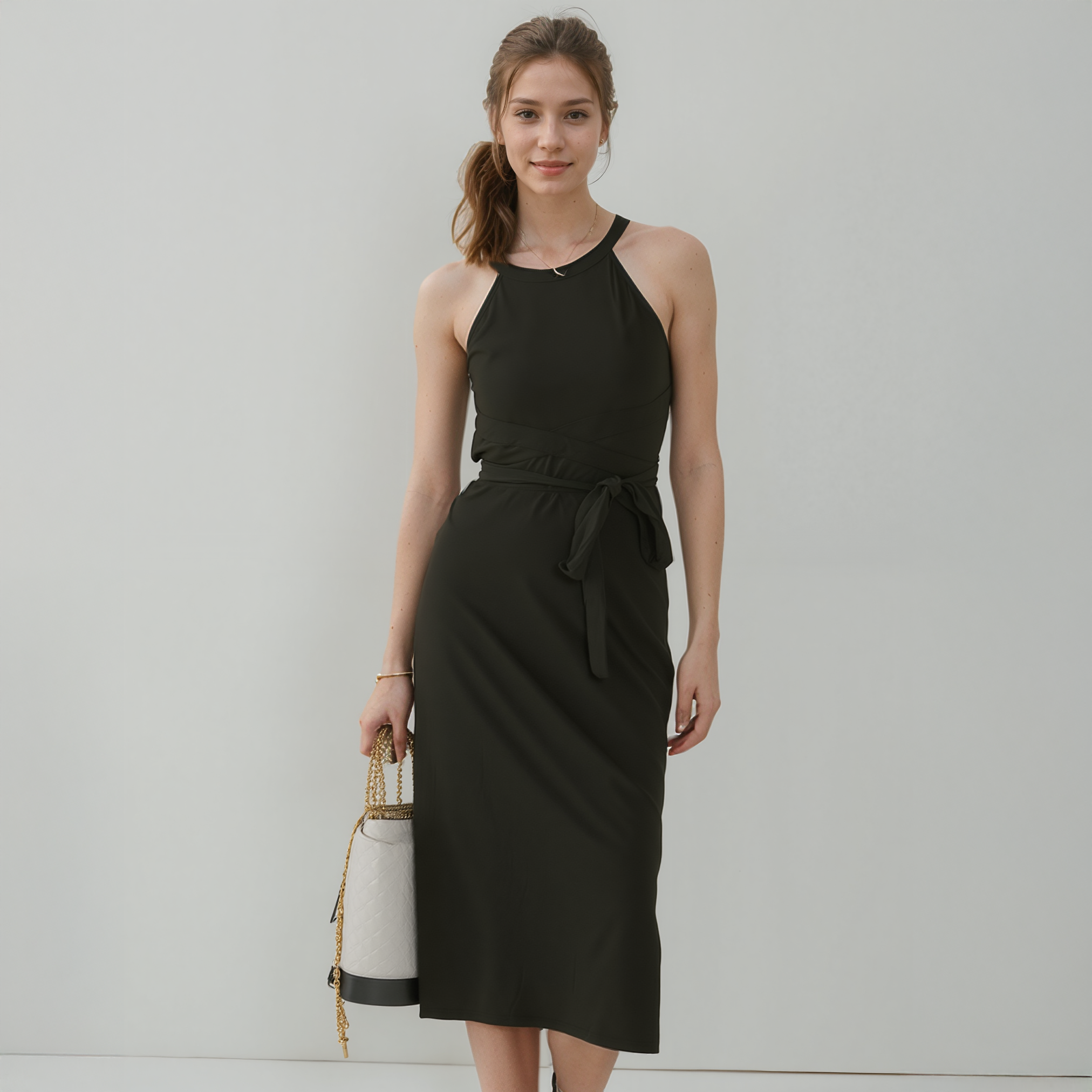 Women's Haltered Sheath Midi Dress In Black