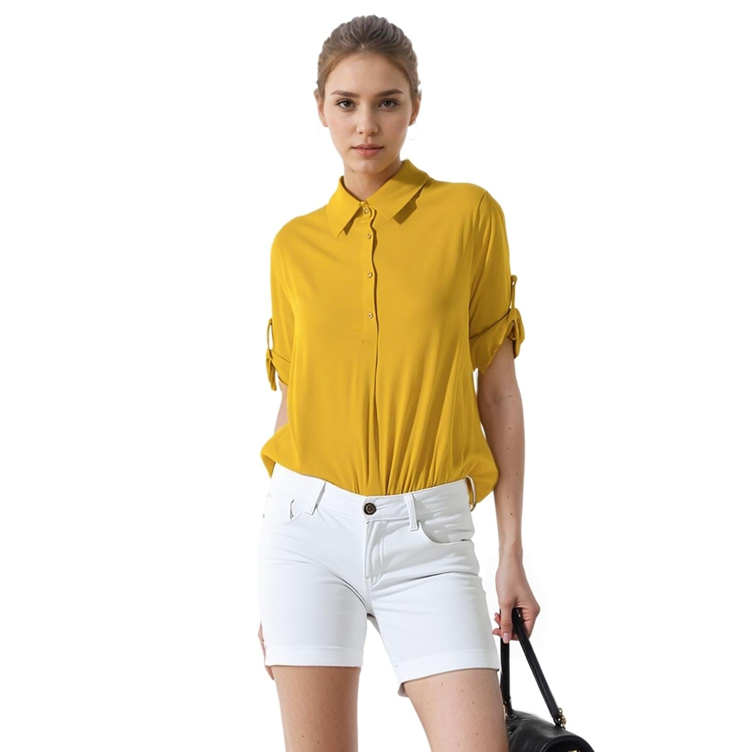 Pleione Women's Button Down Short Sleeve Blouse