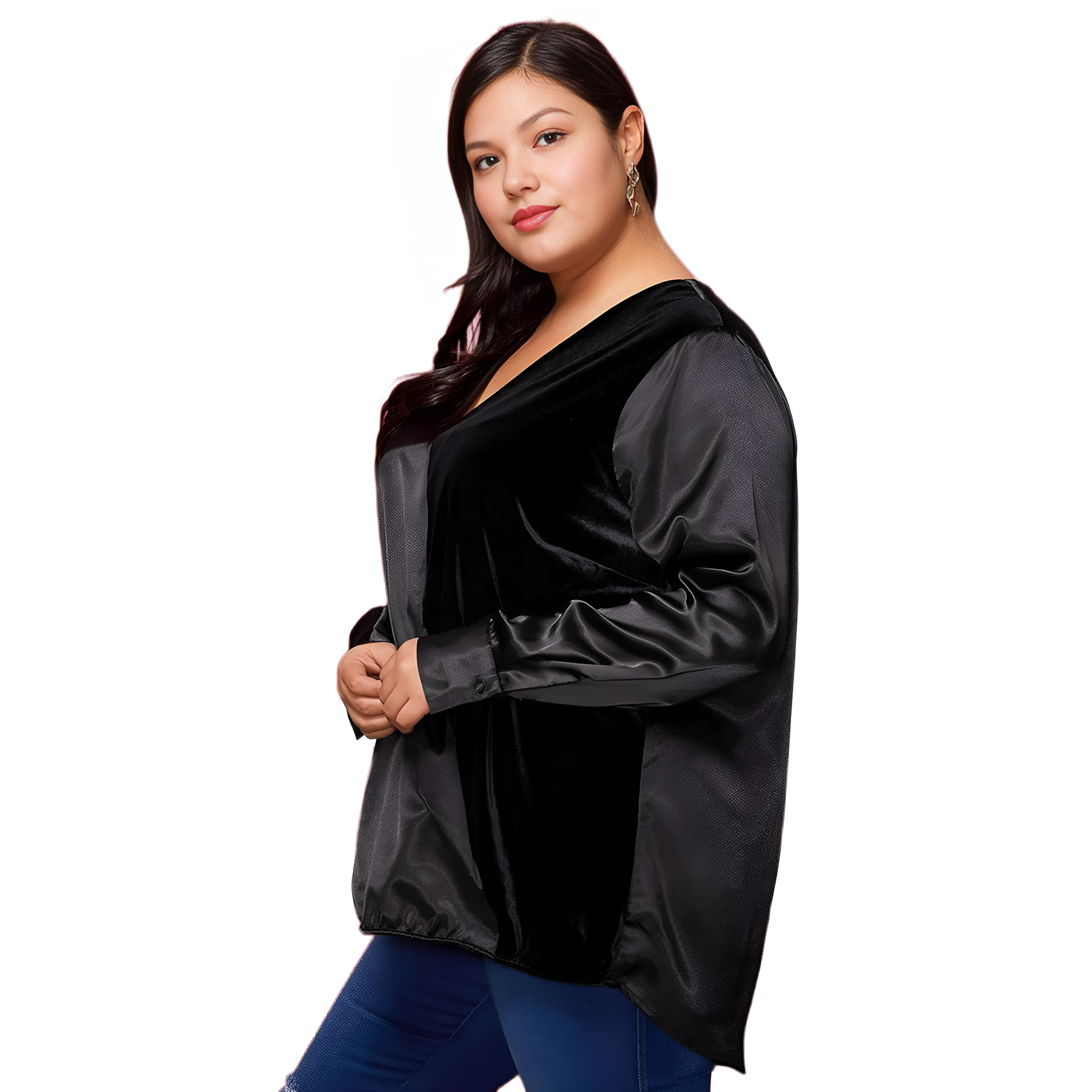 Pleione Plus Size Women's Charmeuse Contrast Cross Front Blouse