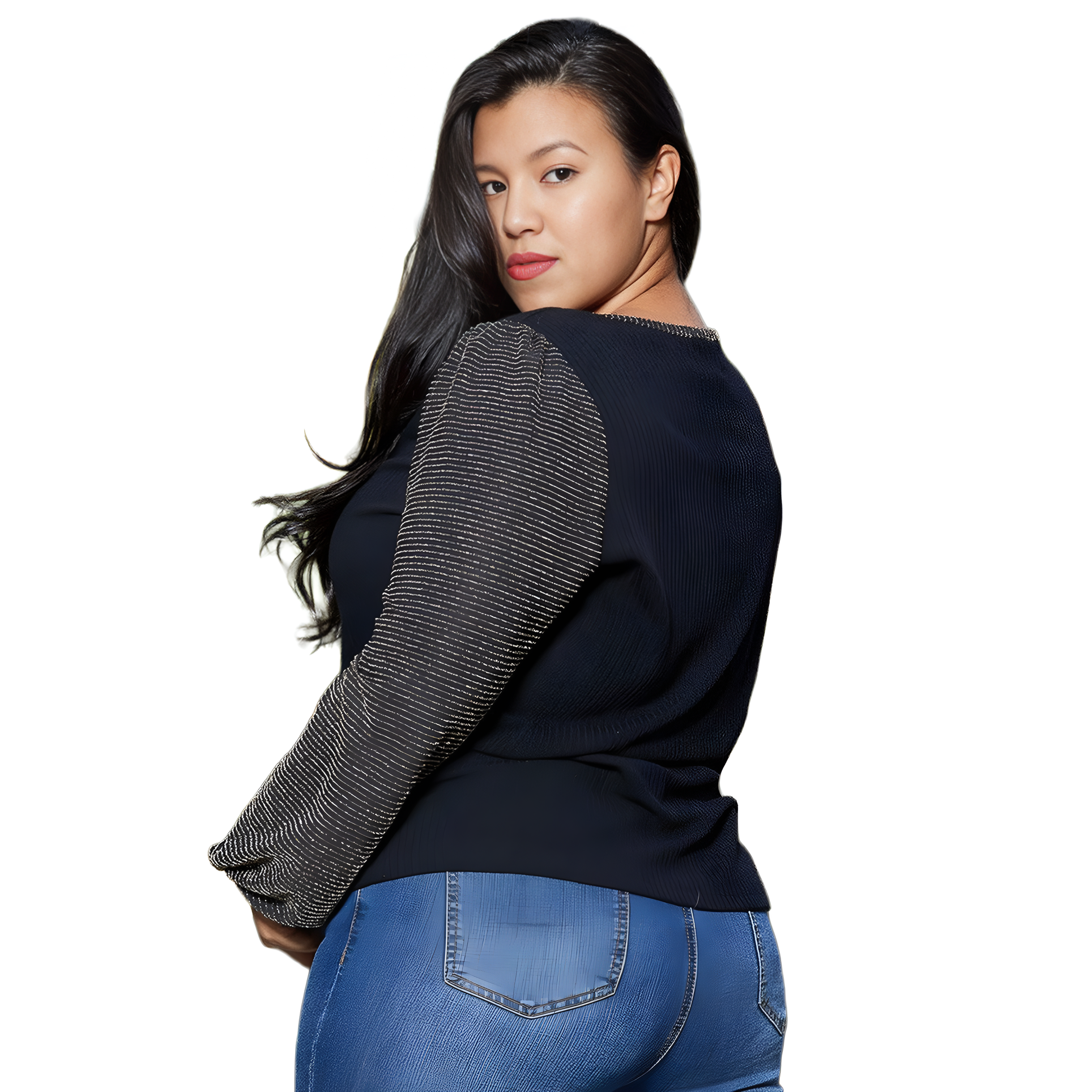 Pleione Plus Size Ribbed Round Neck Holiday Top