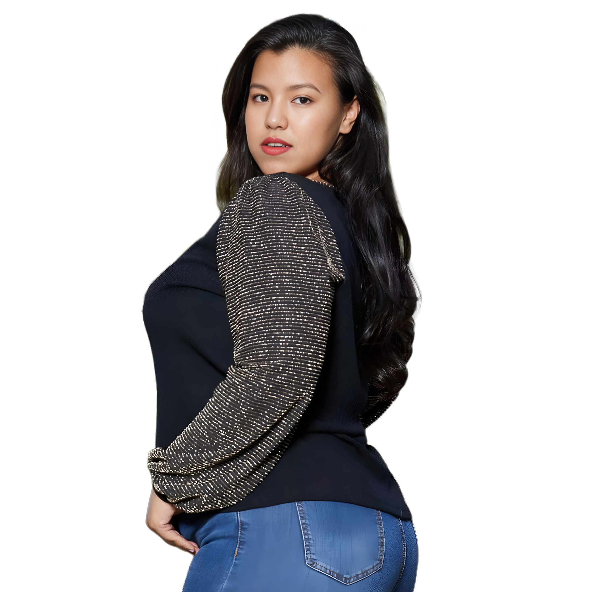 Pleione Plus Size Ribbed Round Neck Holiday Top