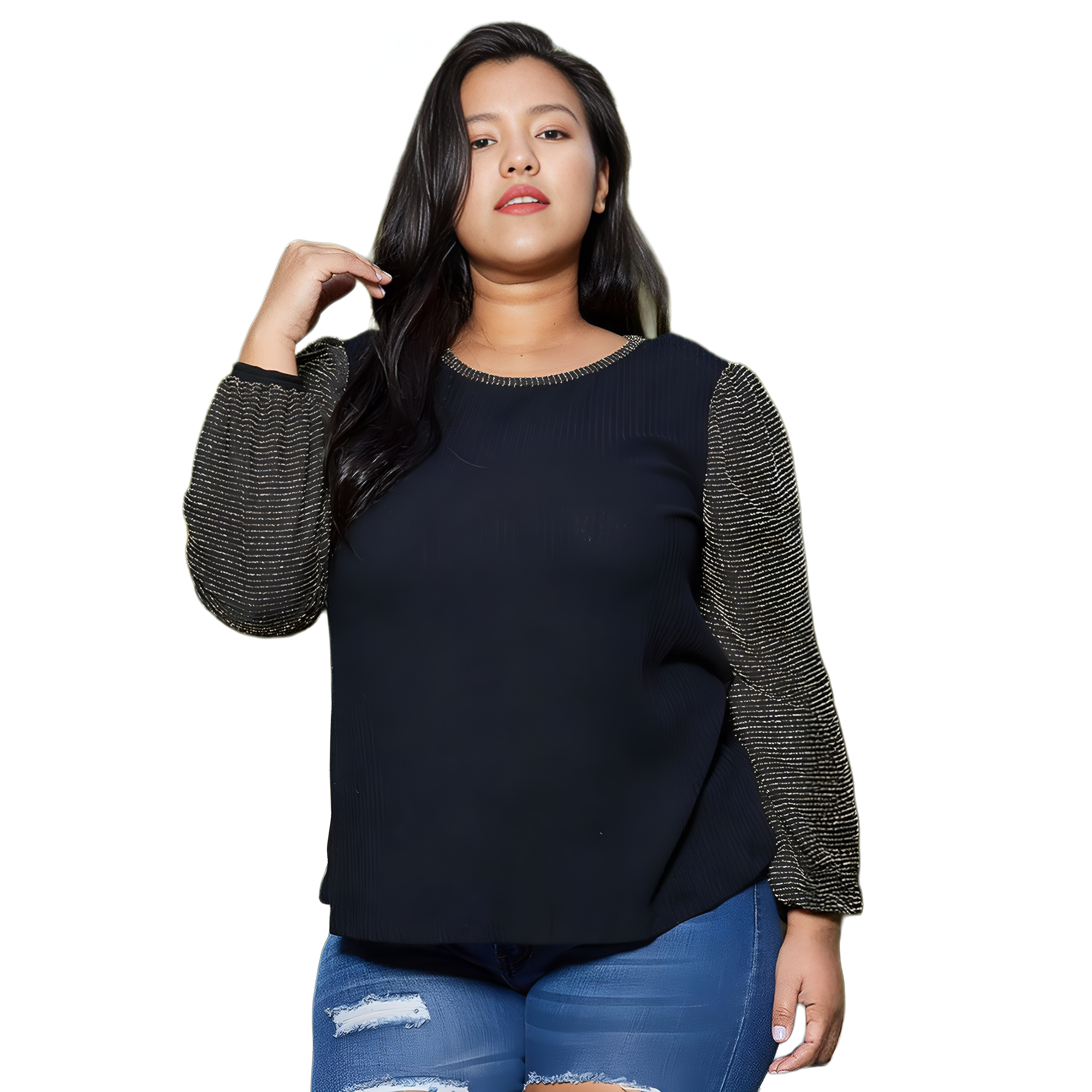 Pleione Plus Size Ribbed Round Neck Holiday Top