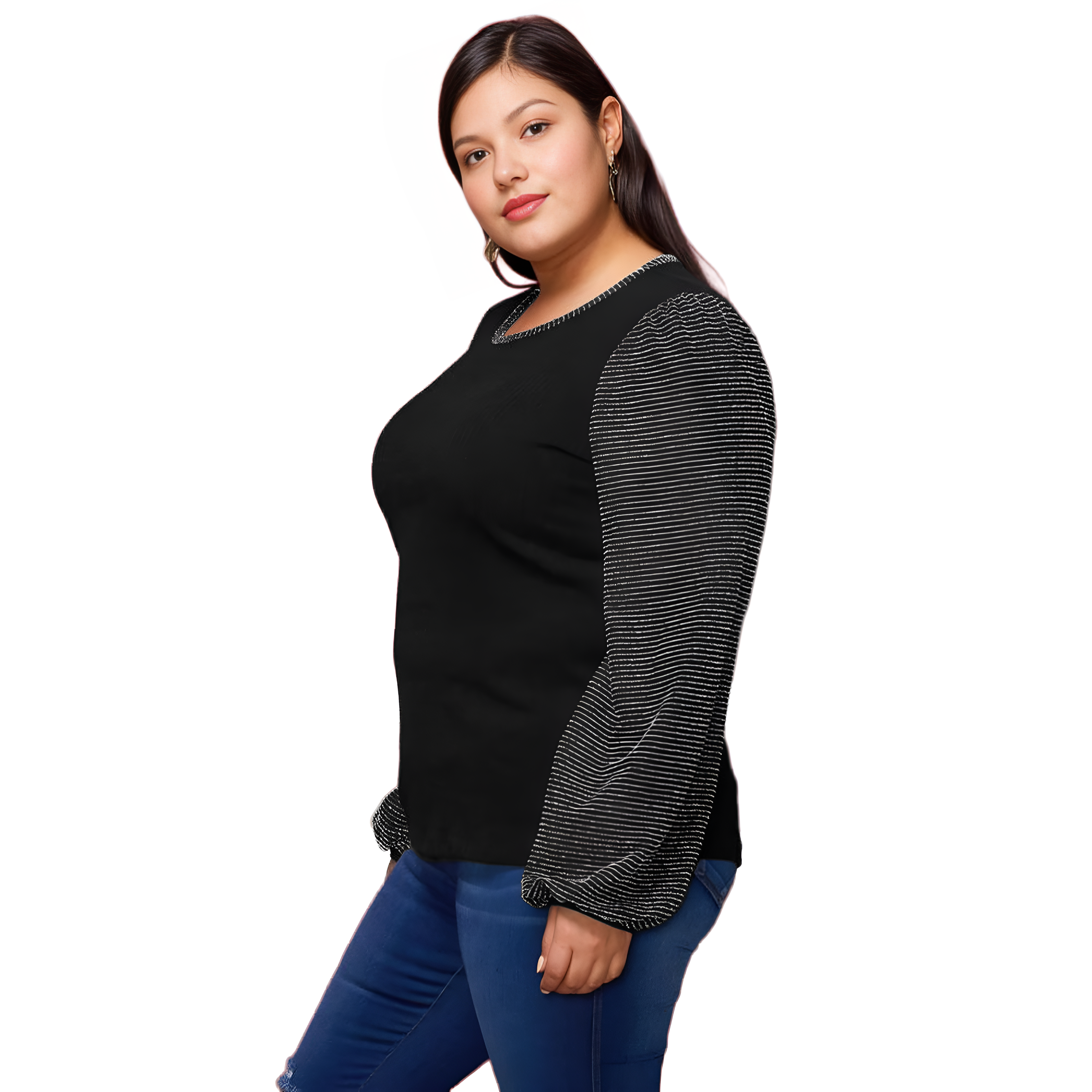 Pleione Plus Size Ribbed Round Neck Holiday Top