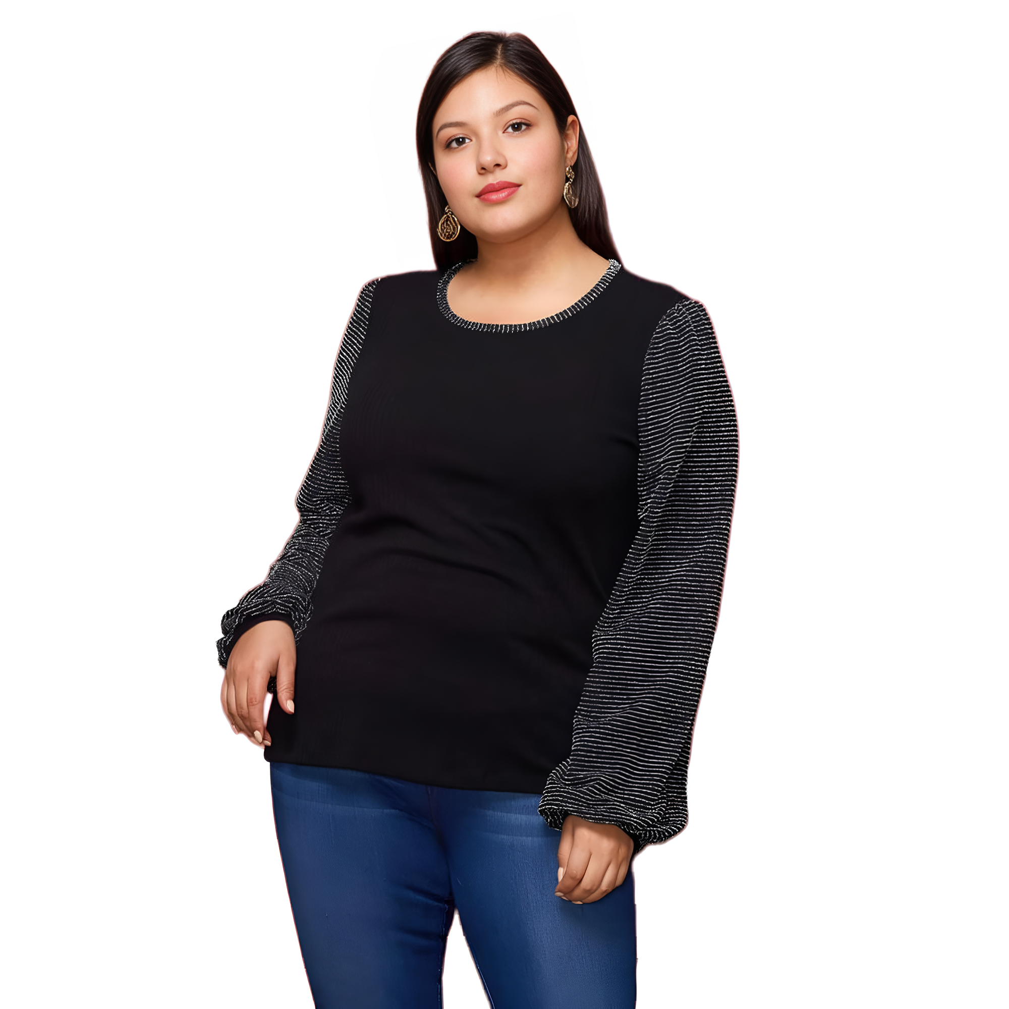 Pleione Plus Size Ribbed Round Neck Holiday Top