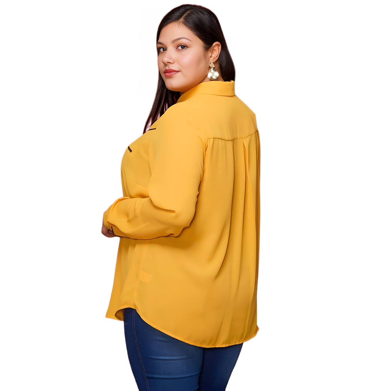 Pleione Plus Women's Rounded Collar Button Down Shirt Blouse