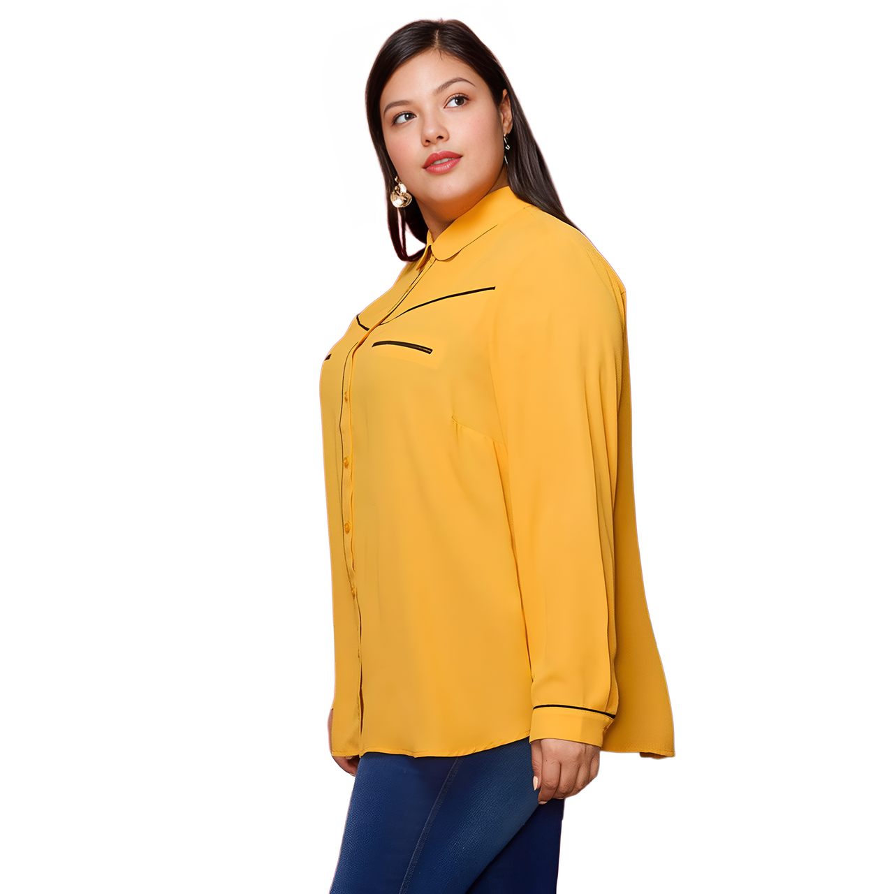 Pleione Plus Women's Rounded Collar Button Down Shirt Blouse