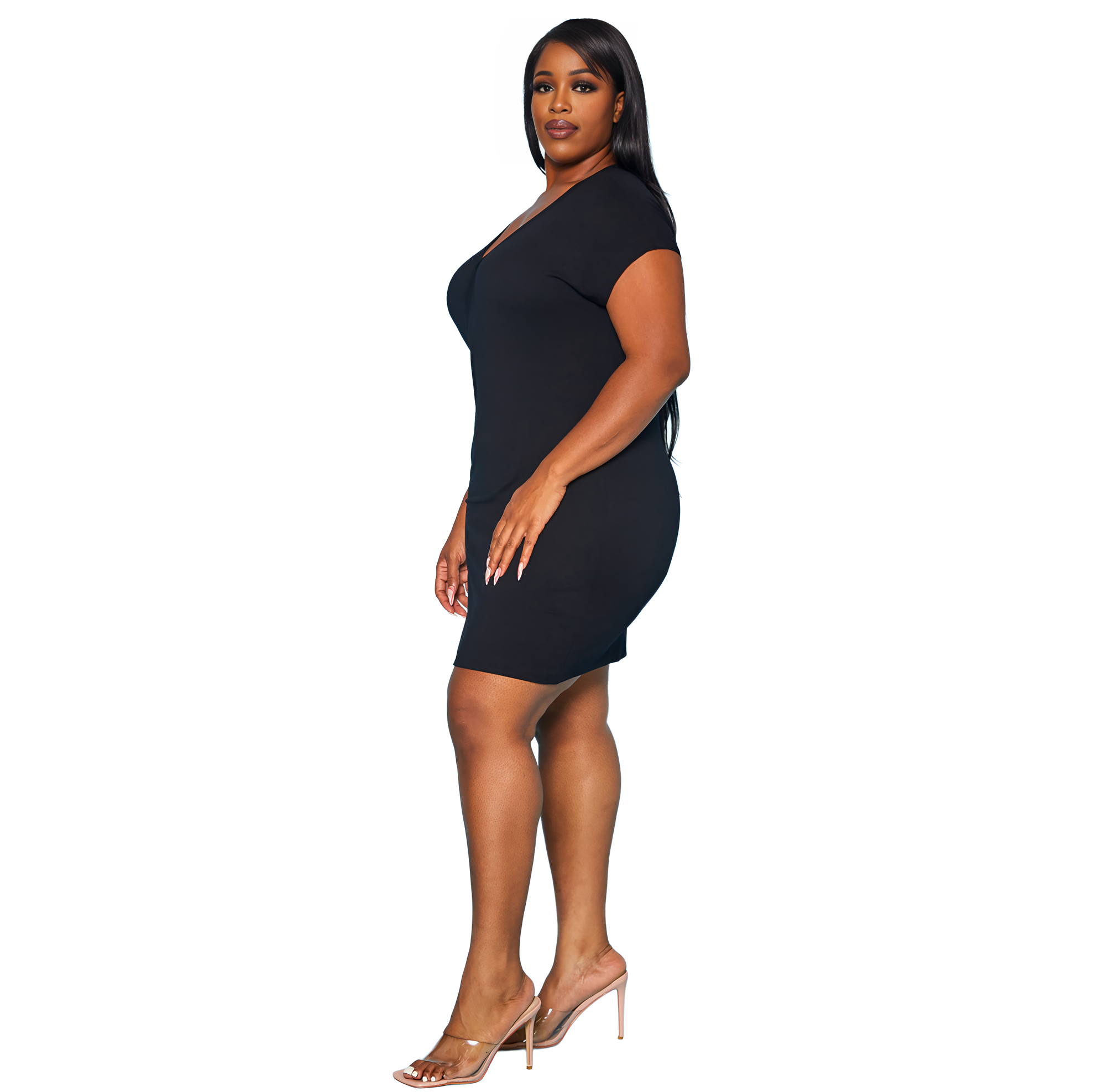 Plus Women's Basic V-Neck Mini Wrap Dress