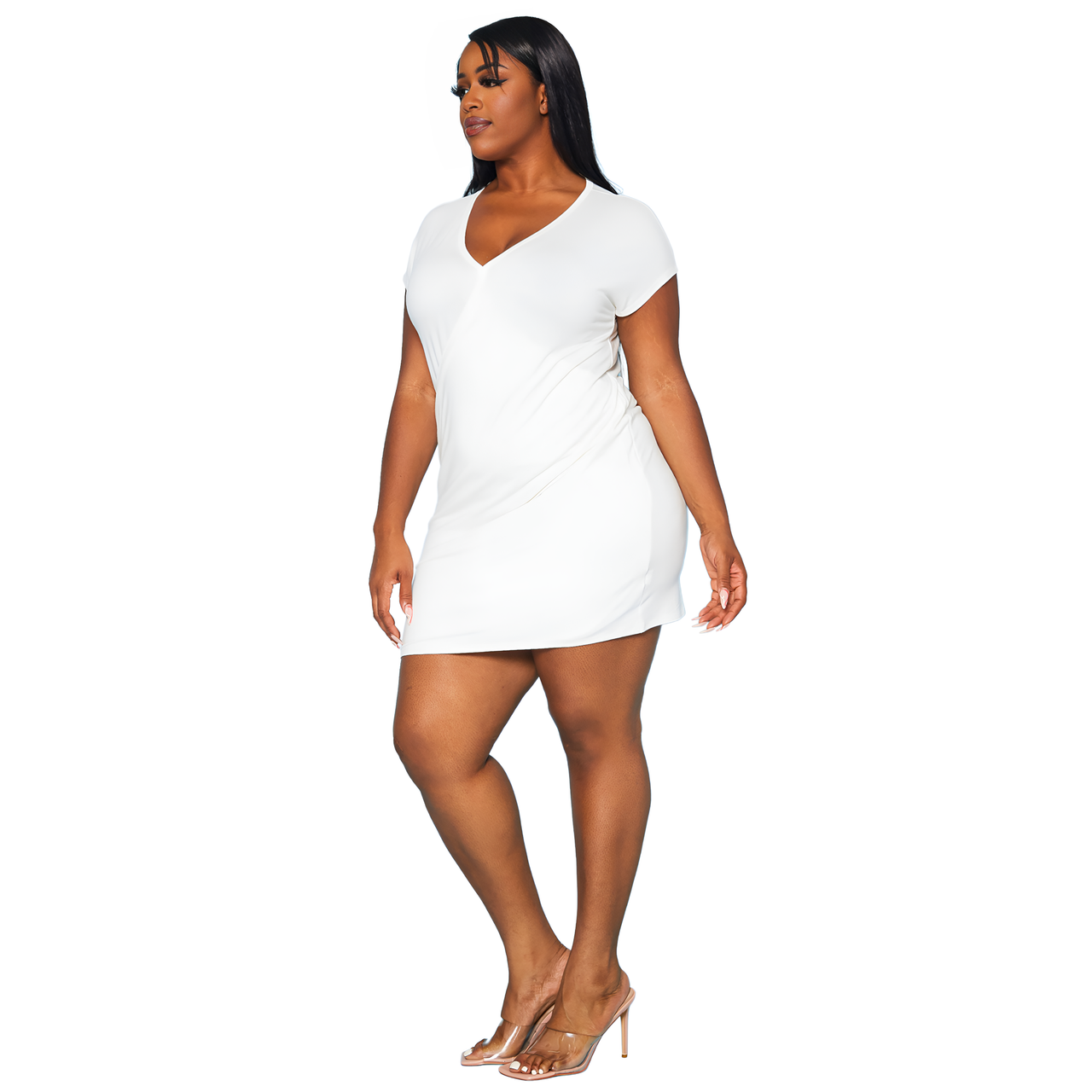 Plus Women's Basic V-Neck Mini Wrap Dress