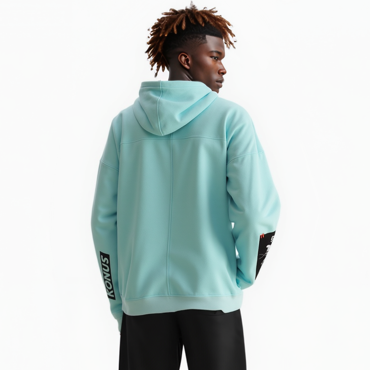 Konus Men's Logo Print Patch Hoodie in Teal