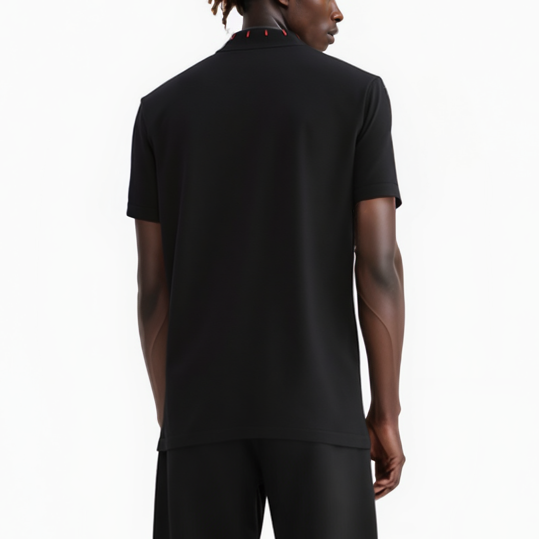 Konus Men's Black Fully Fashioned Short Sleeve Mock Neck Sweater