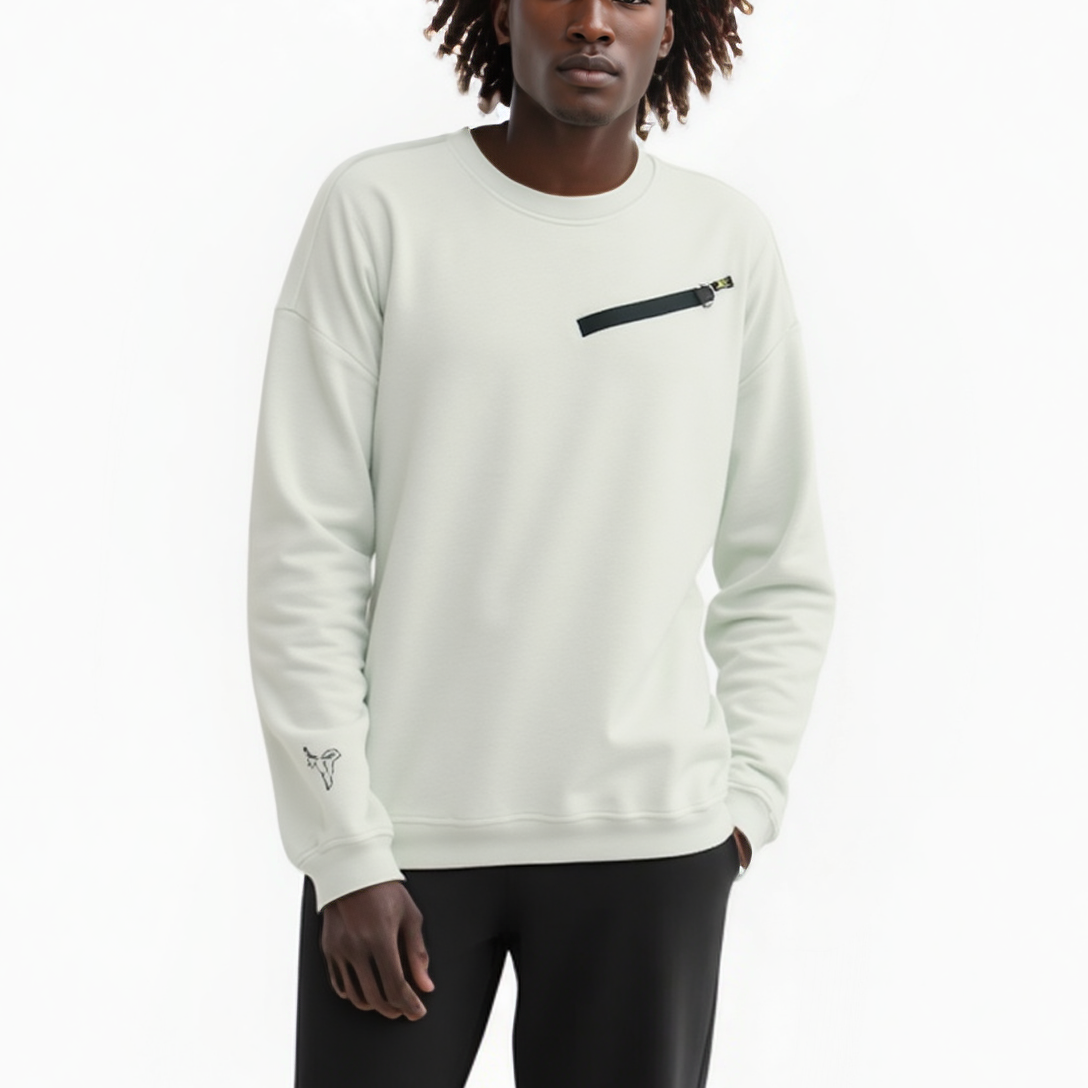 Men's Zipper Chest Pocket Sweatshirt in Off White