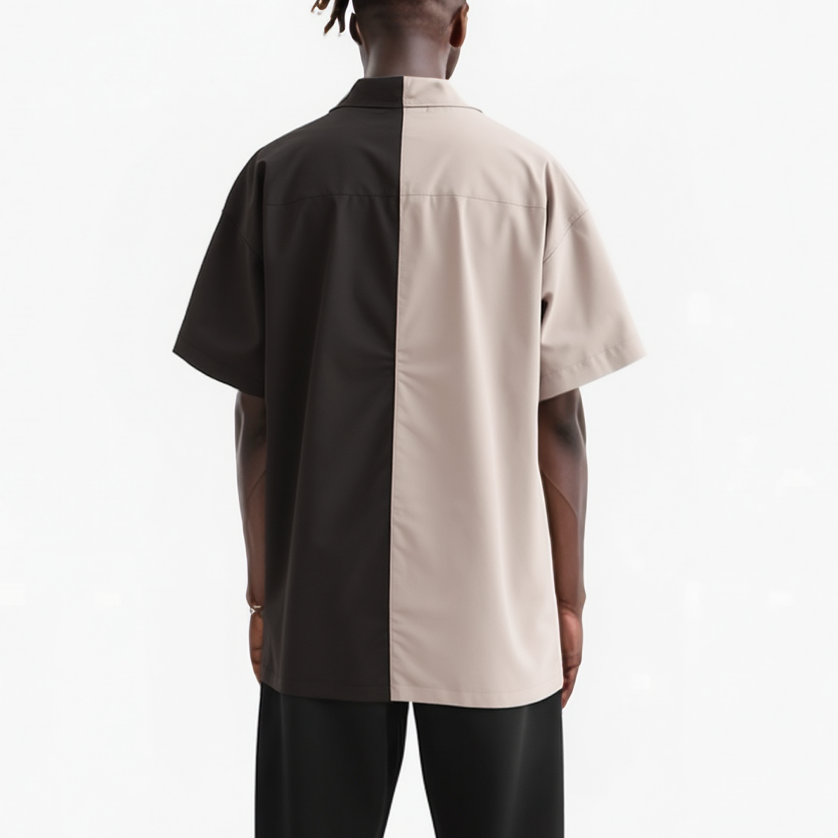 Konus Men's Bellow Pocket Oversize Shirt in Black Khaki