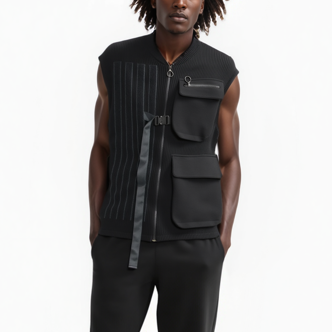 Konus Men's Sweater Utility Vest With Bellow Pockets in Black