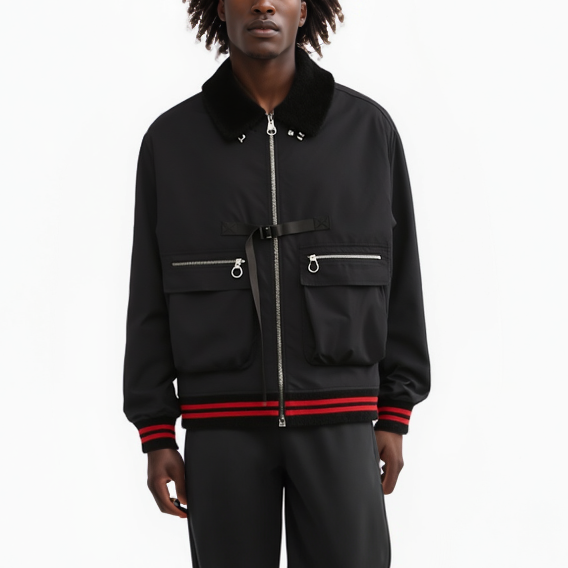 Konus Men's Sherpa Collar MA2 Jacket in Black
