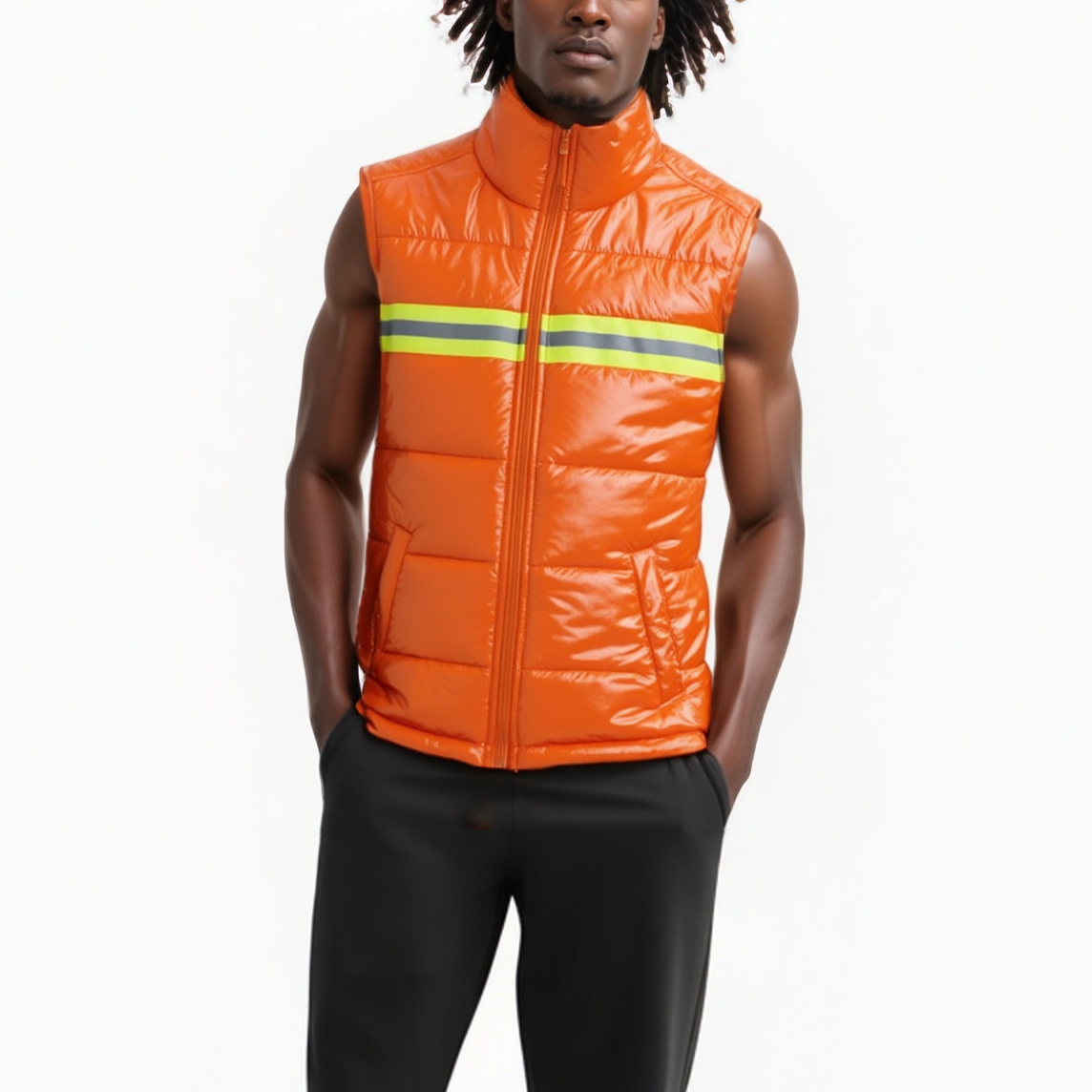 Men's Zip-Up Puffer Vest In Orange