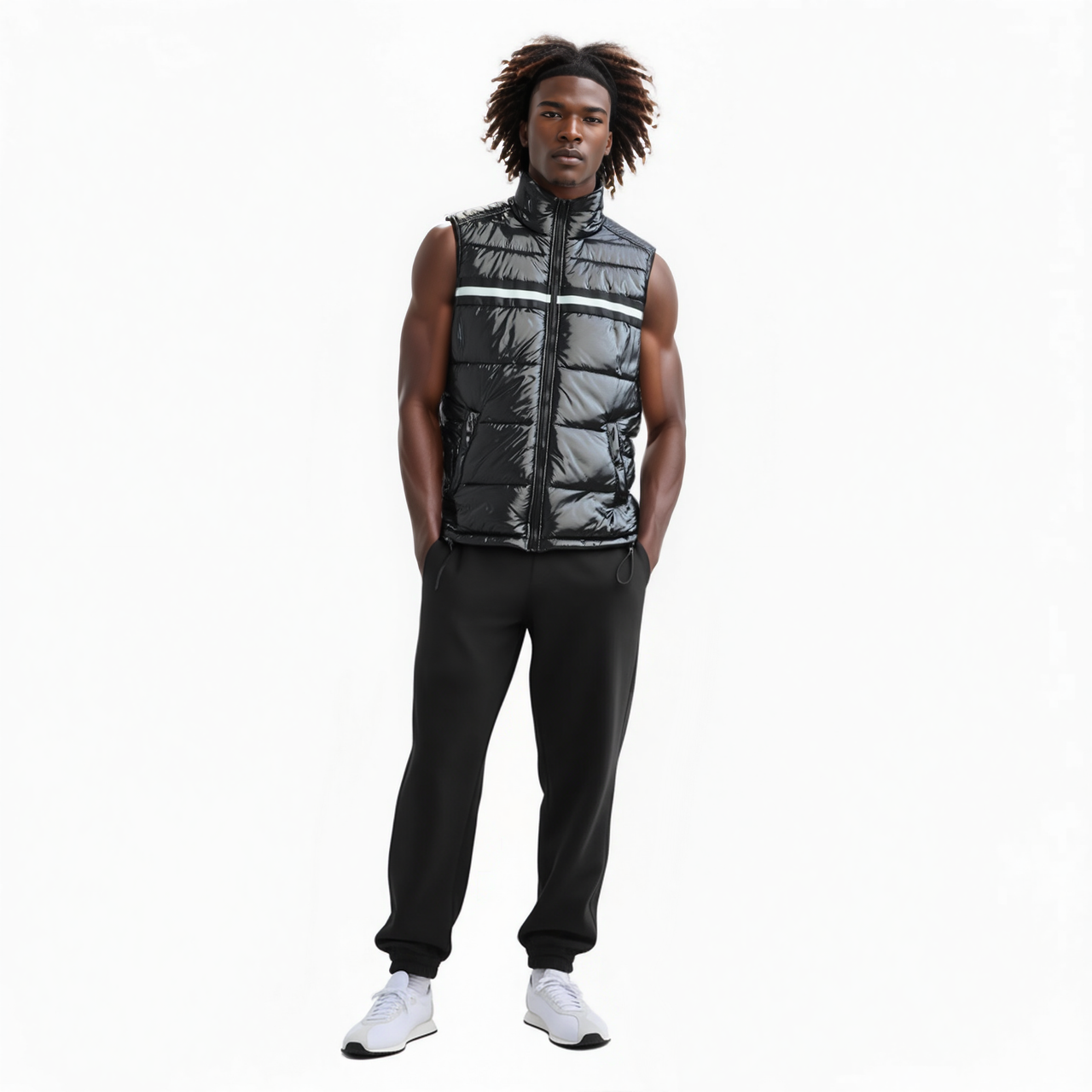 Men's Zip-Up Puffer Vest In Black