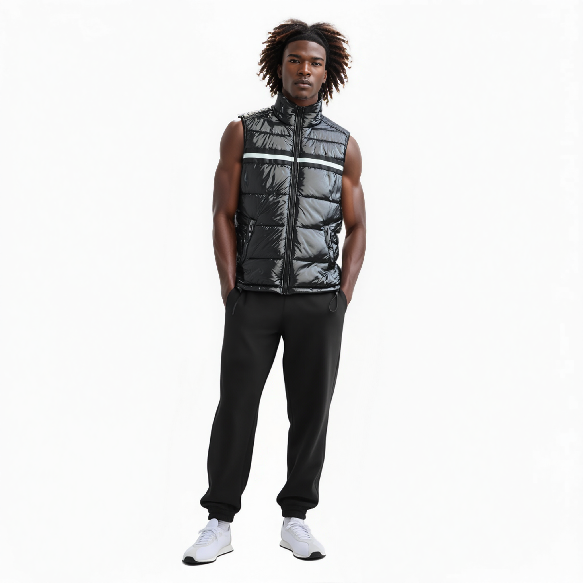 Men's Zip-Up Puffer Vest In Black