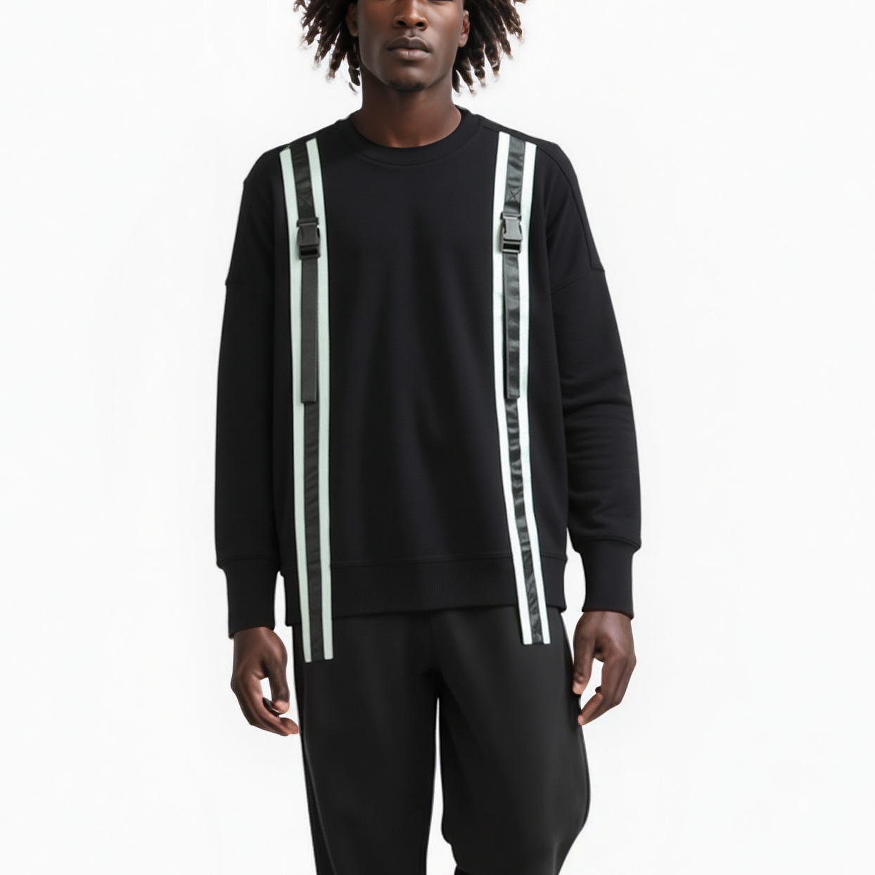 Men's Sweatshirt Reflective Tape Sweatshirt in Black