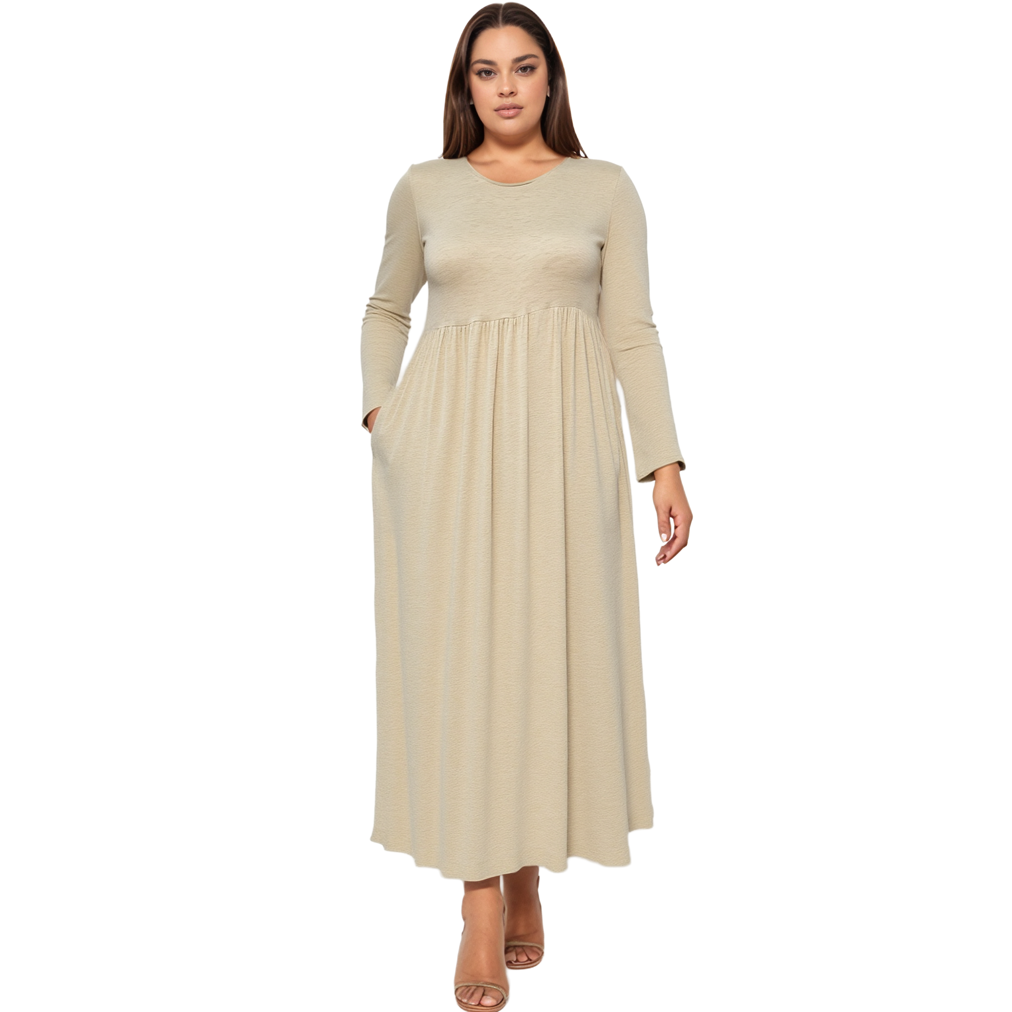 Plus Size Women's Basic Long Sleeve Maxi Dress
