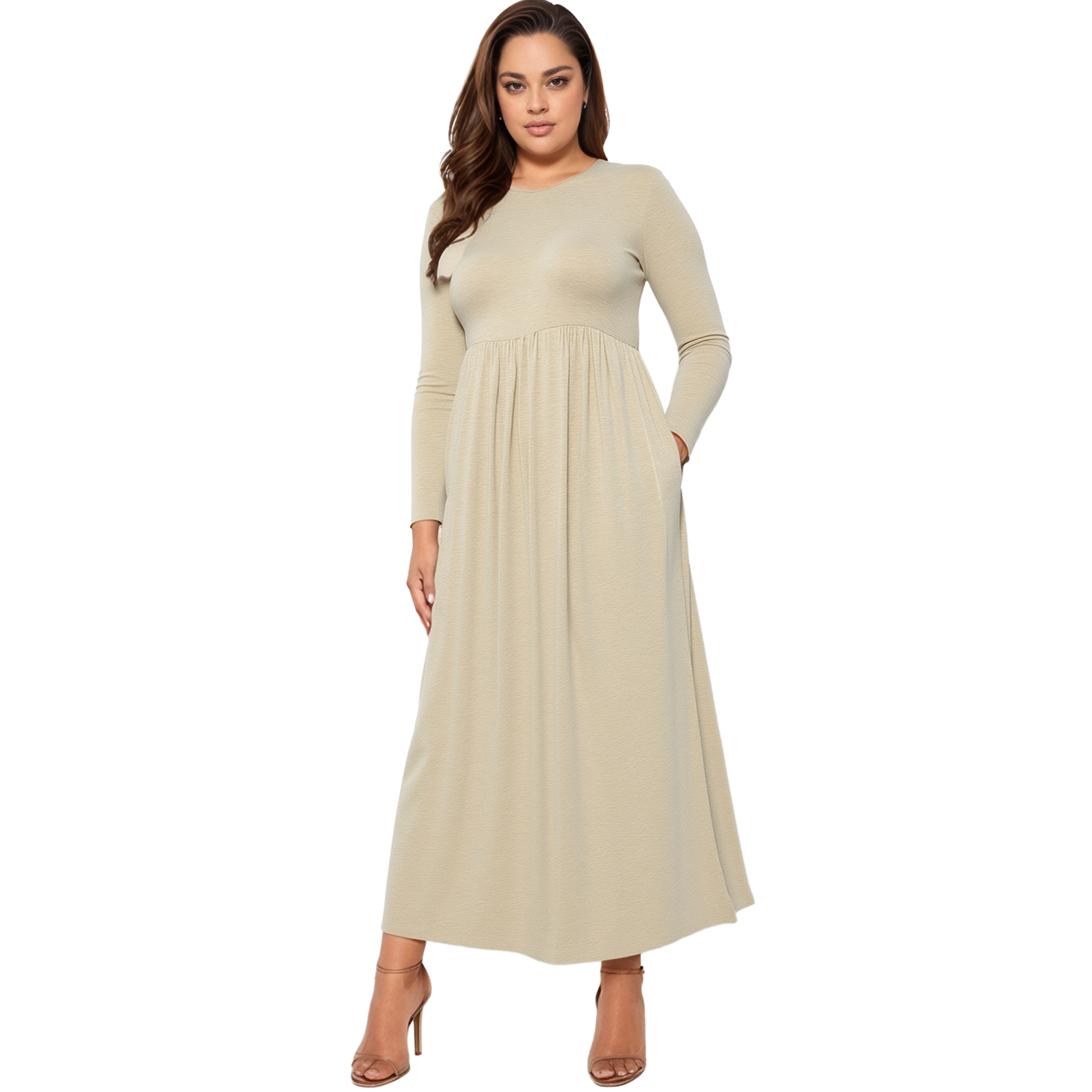 Plus Size Women's Basic Long Sleeve Maxi Dress