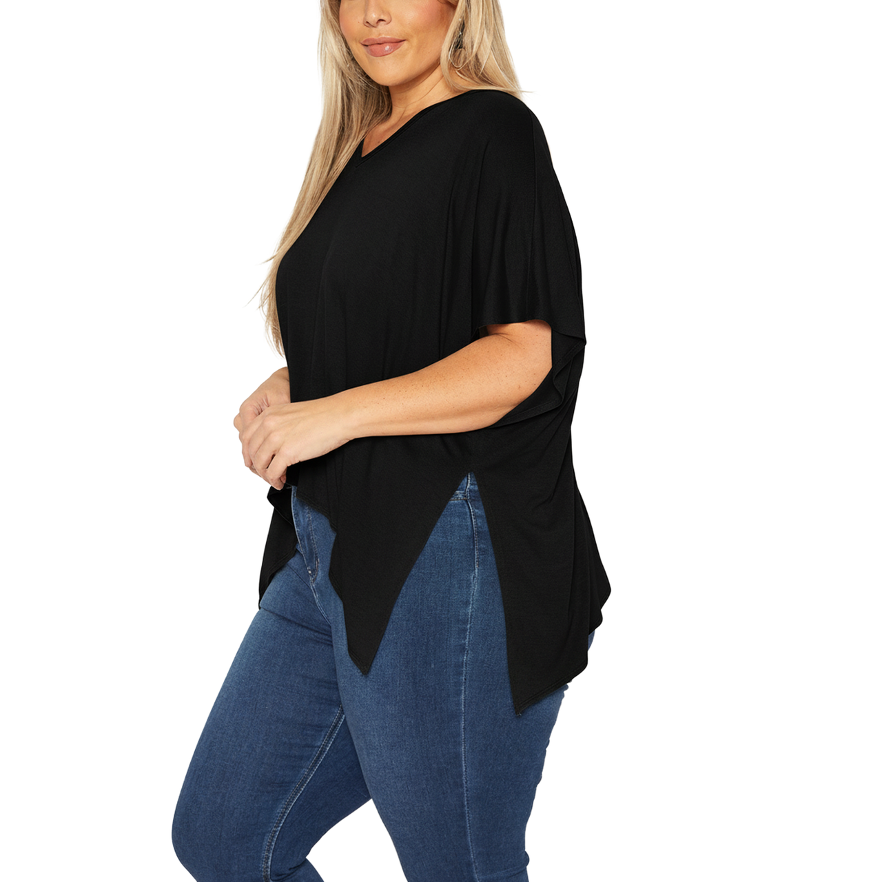 Bellatrix Plus Basic V-Neck Poncho Styled Tunic