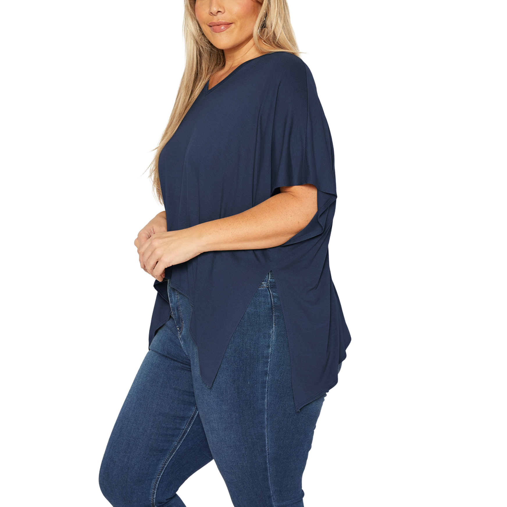 Bellatrix Plus Basic V-Neck Poncho Styled Tunic