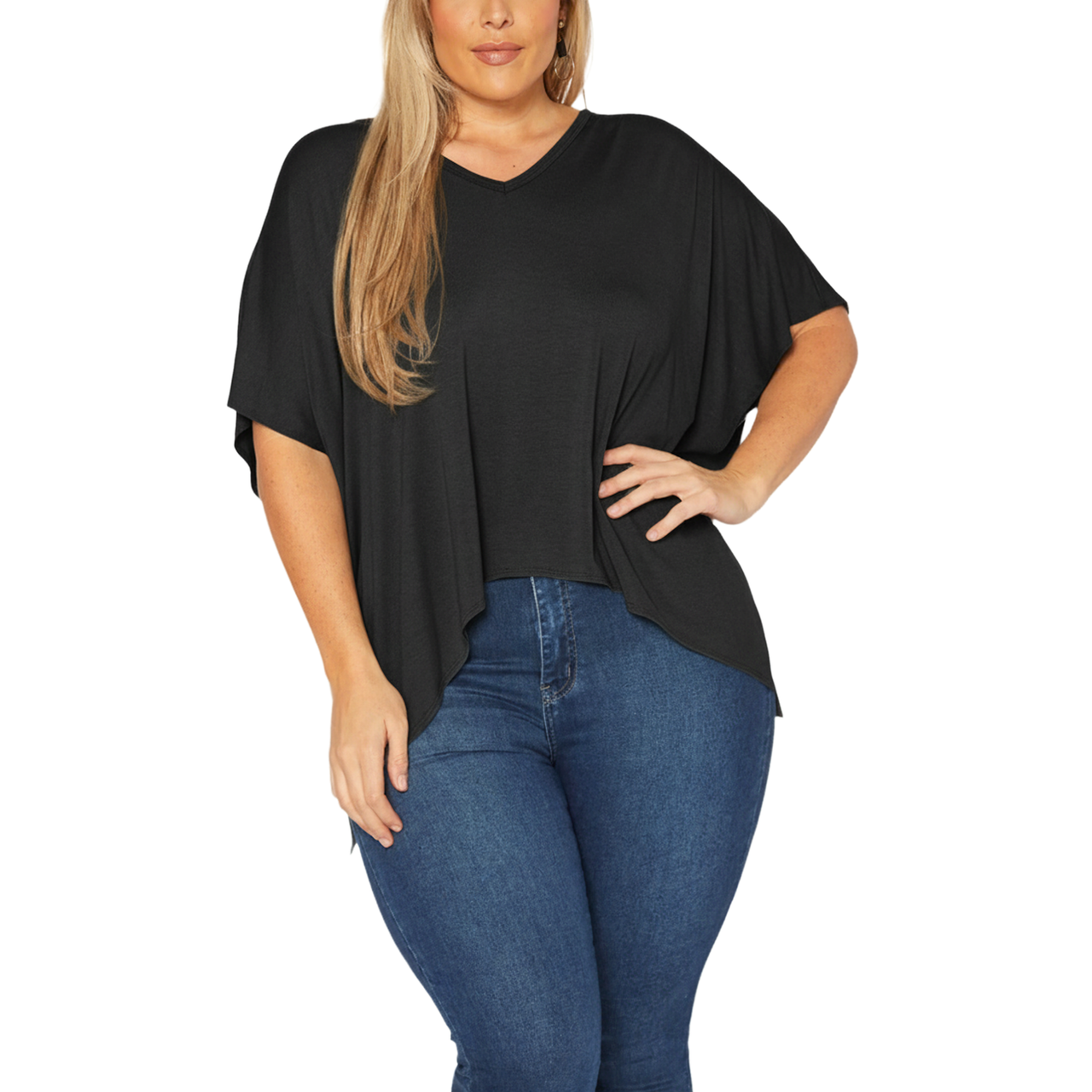 Bellatrix Plus Basic V-Neck Poncho Styled Tunic