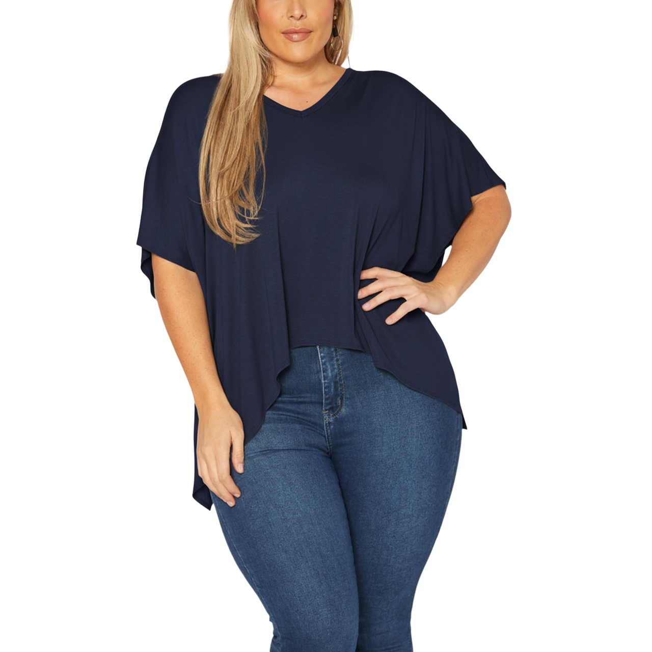 Bellatrix Plus Basic V-Neck Poncho Styled Tunic