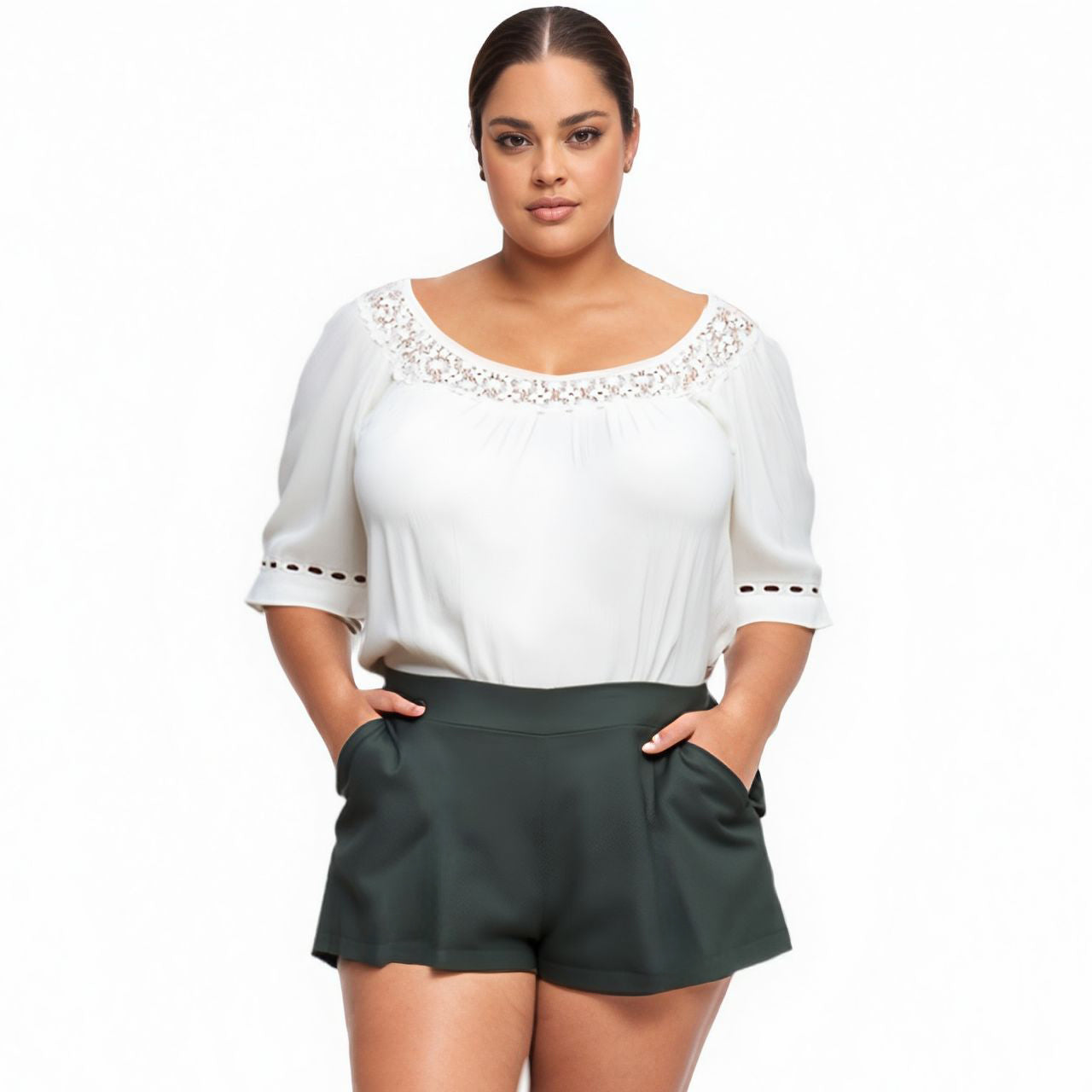 Pleione Plus Size Pleated Short Sleeve Blouse Top
