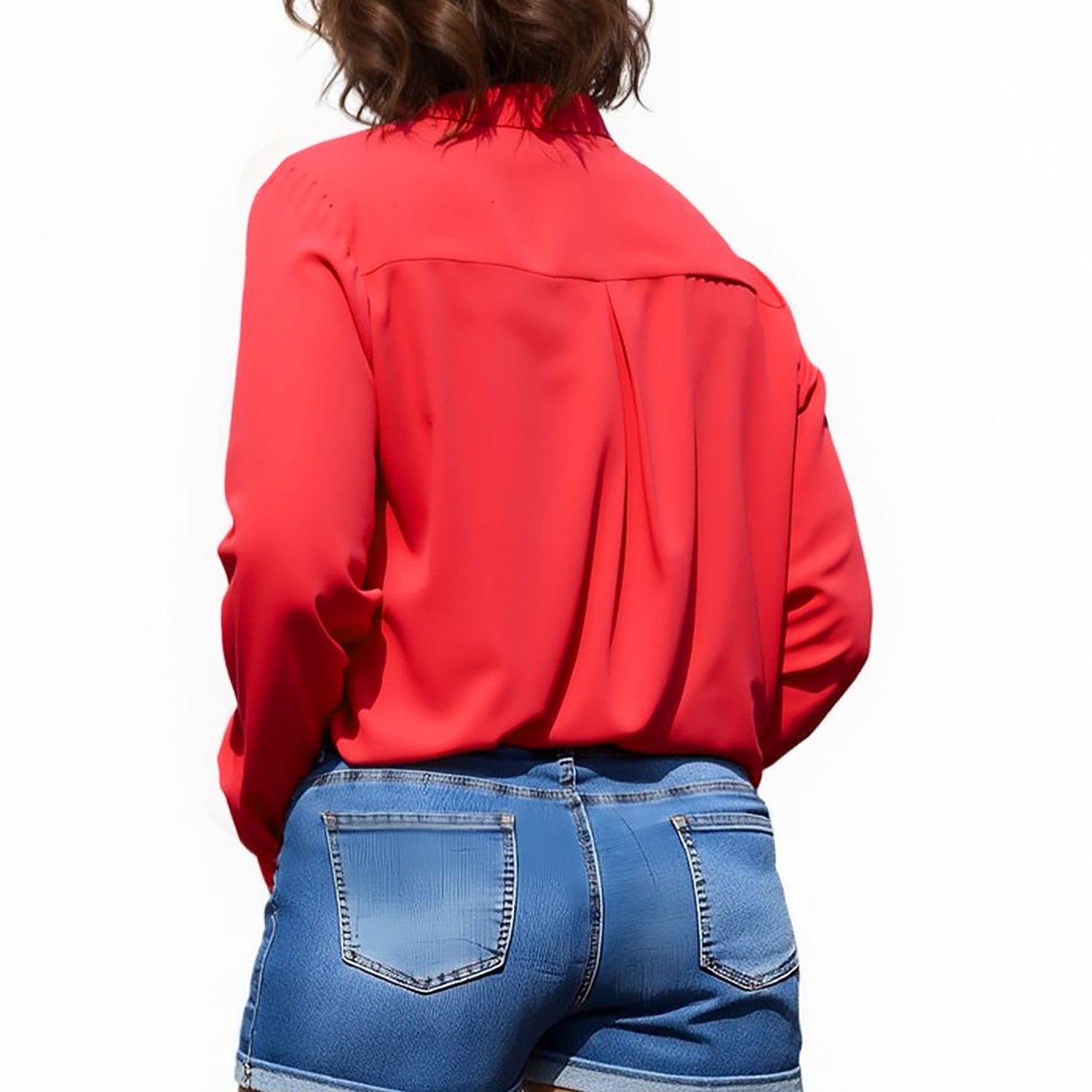 Pleione Plus Women's Rounded Collar Button Down Shirt Blouse