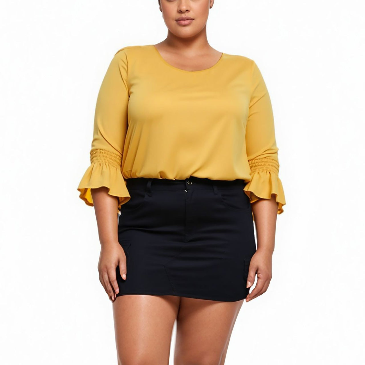 Pleione Plus Size Pleated Bell Sleeve Blouse