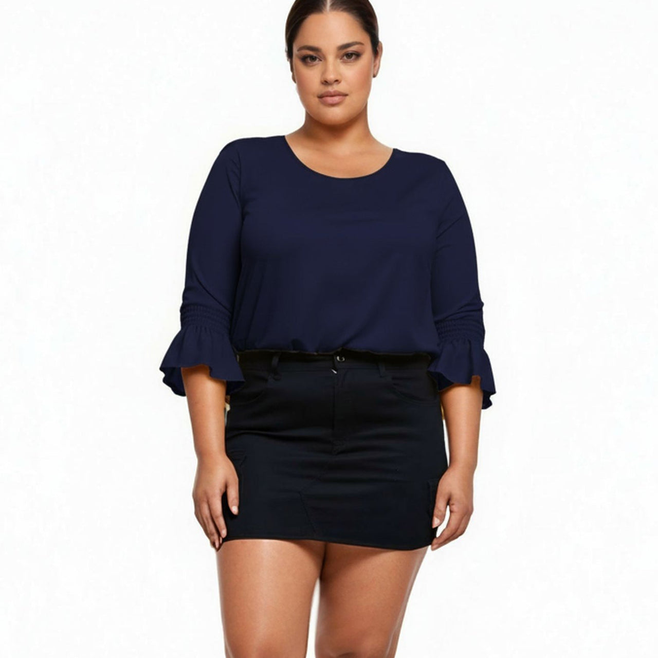 Pleione Plus Size Pleated Bell Sleeve Blouse