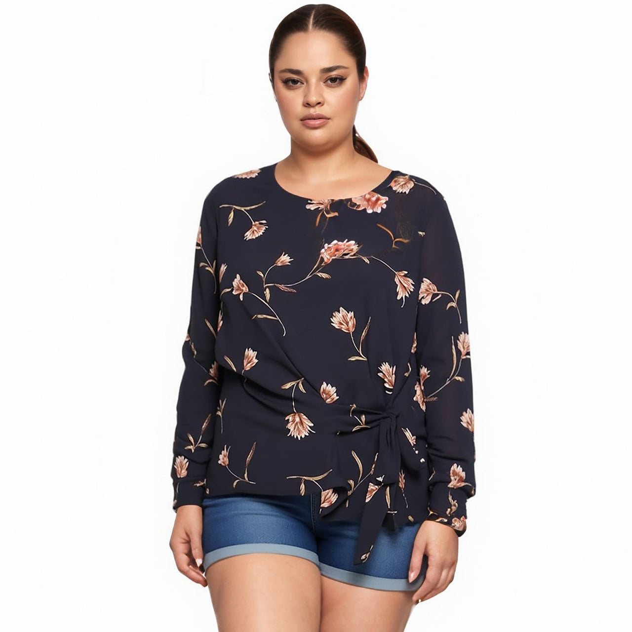Pleione Plus Size Self-Tie Wrap Front Blouse