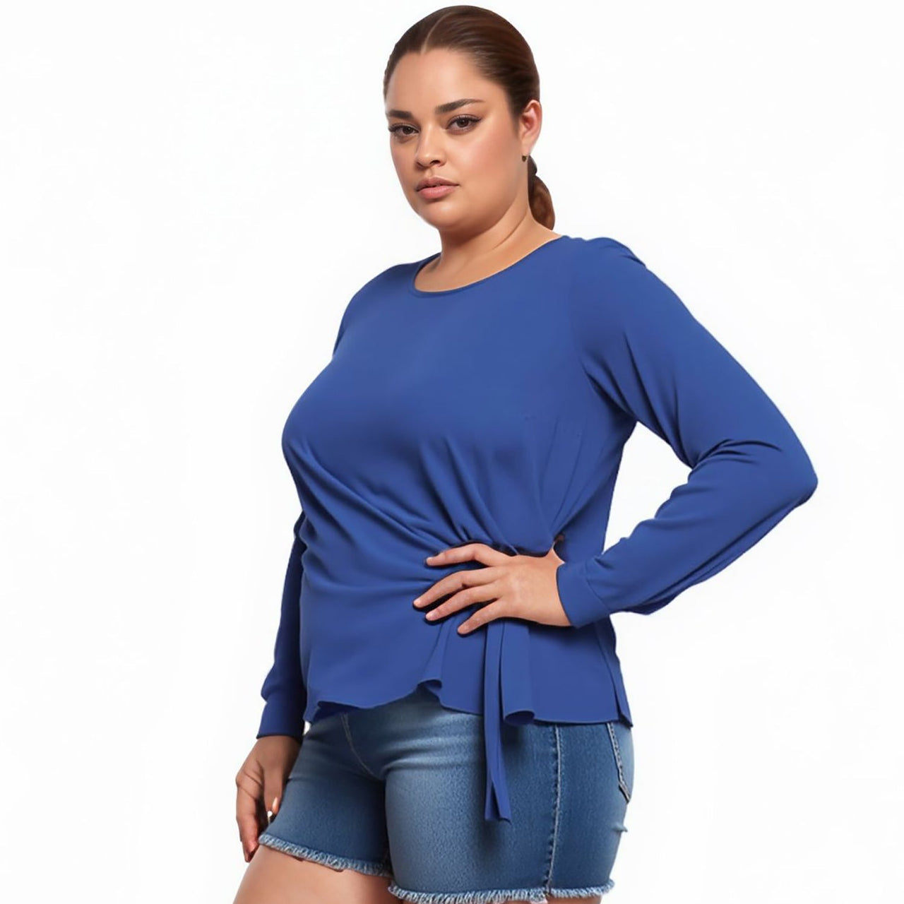 Pleione Plus Size Self-Tie Wrap Front Blouse
