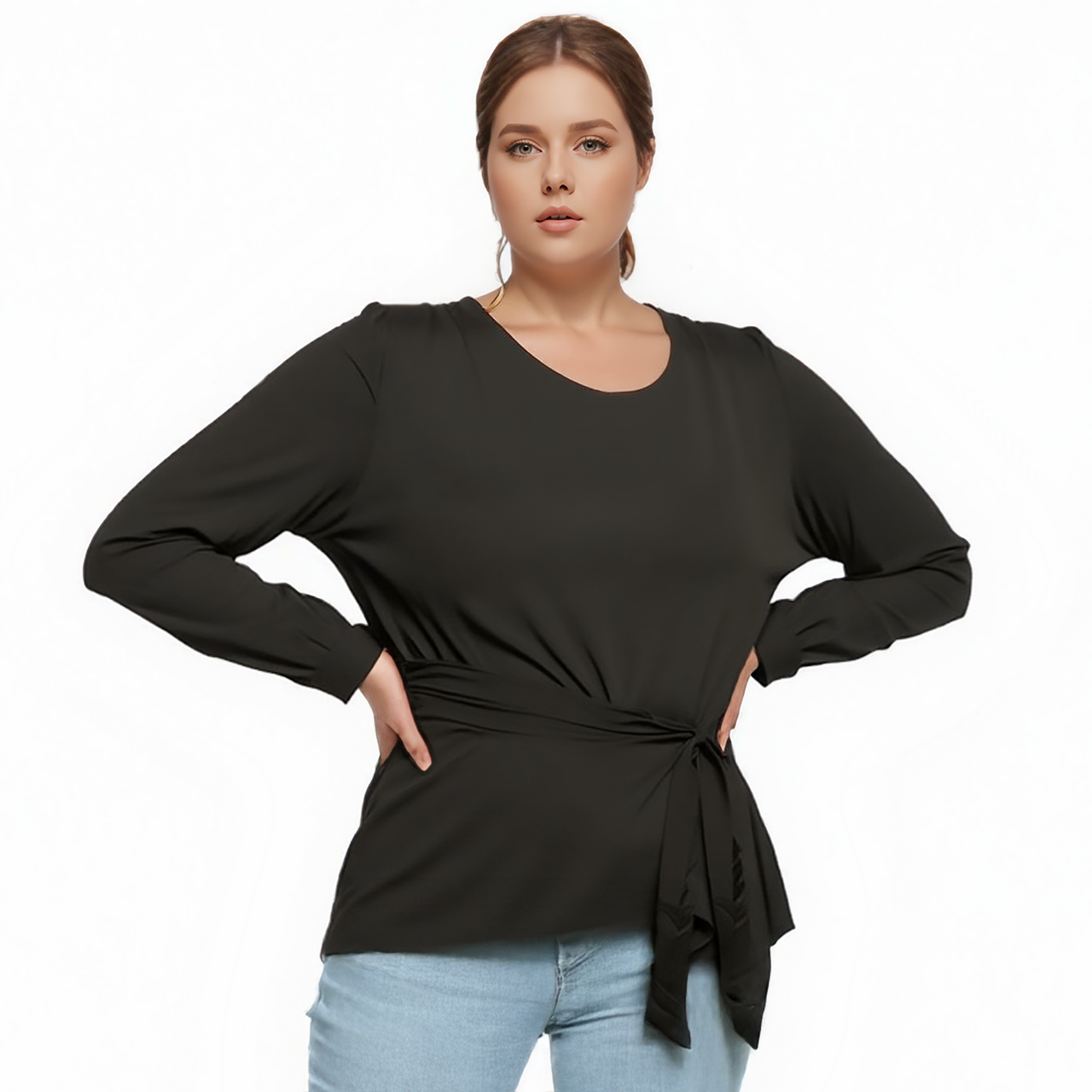 Pleione Plus Size Self-Tie Wrap Front Blouse