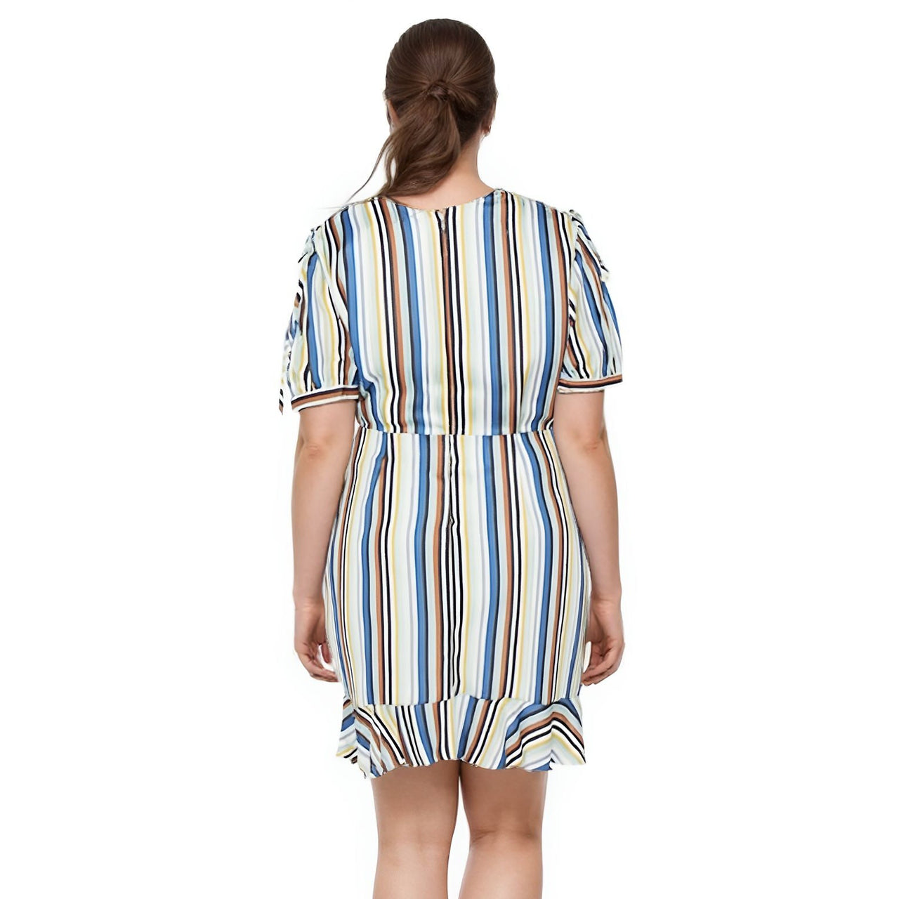 Women's Plus Size Multi-color Ruched Dress in Beach-Multi