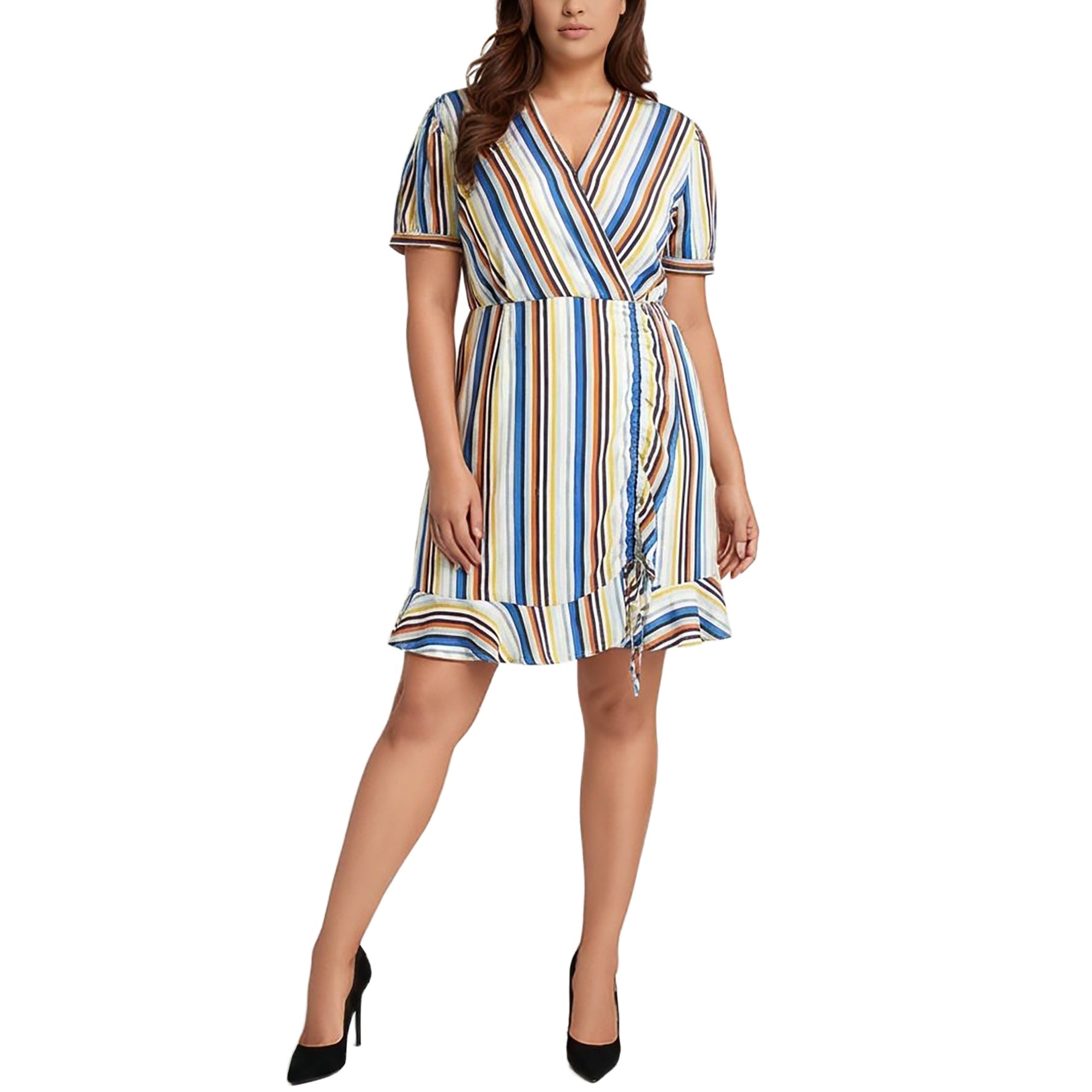 Women's Plus Size Multi-color Ruched Dress in Beach-Multi