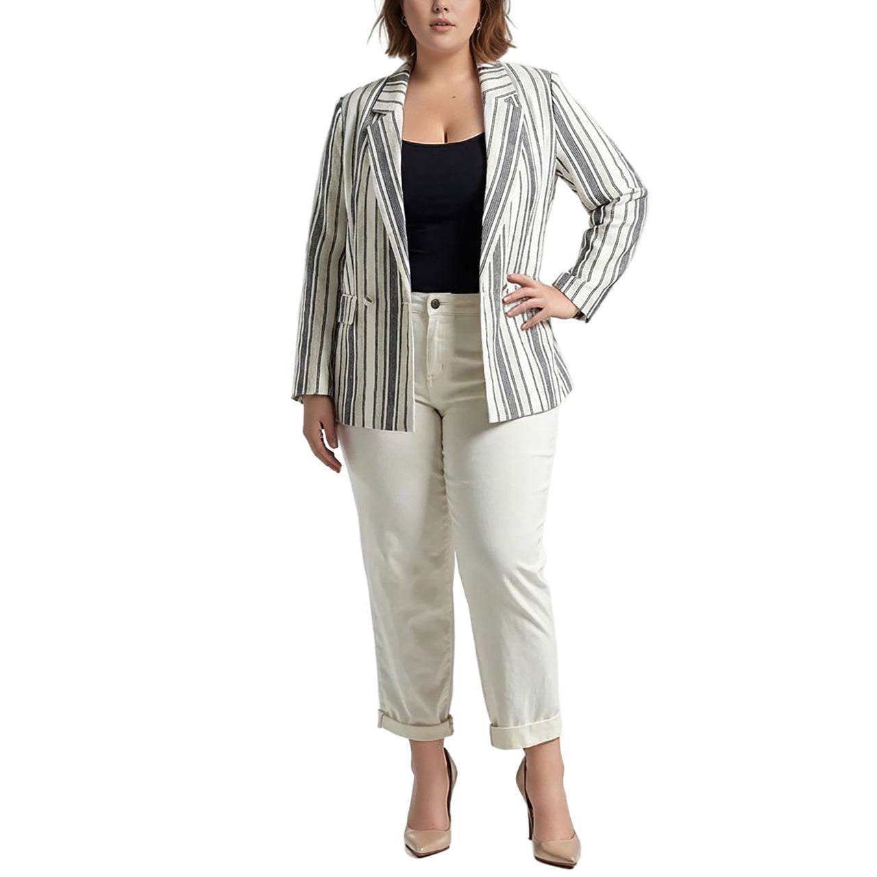 Women's Plus Size Stripe Blazer in Blue White