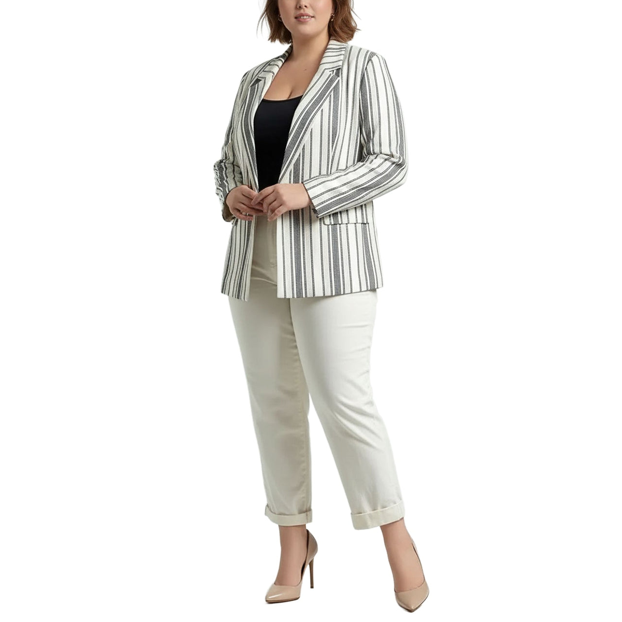 Women's Plus Size Stripe Blazer in Blue White