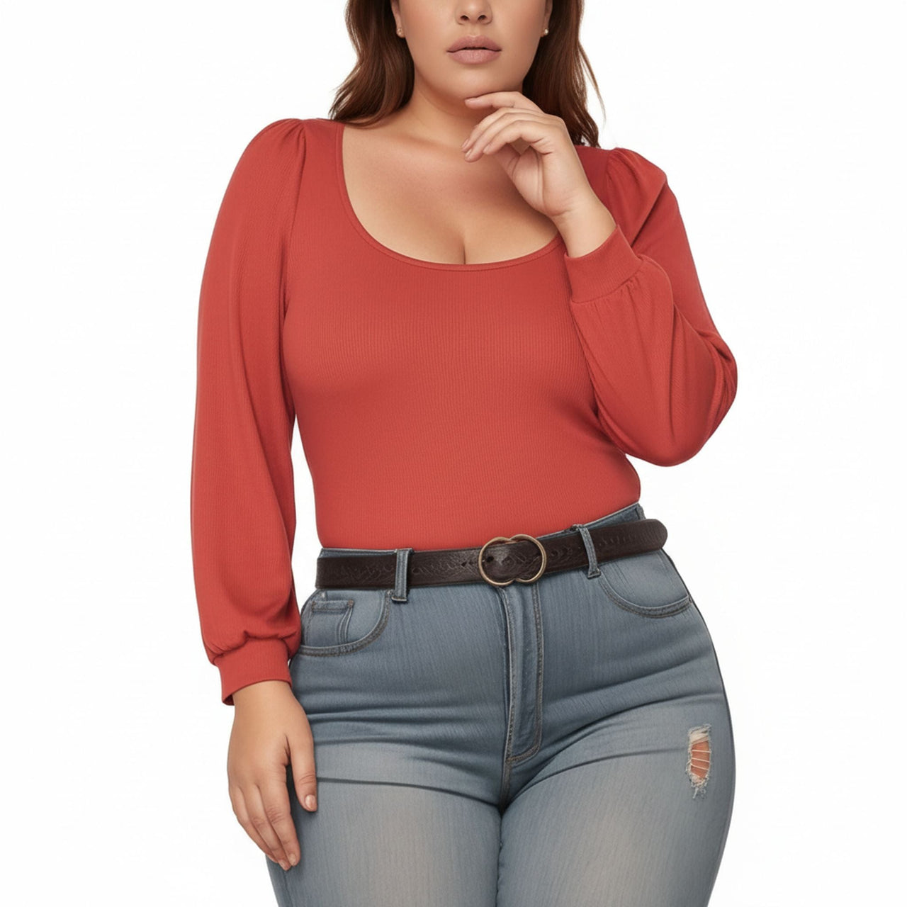 Pleione Plus Size Women's Ribbed Square Neck Bodysuit
