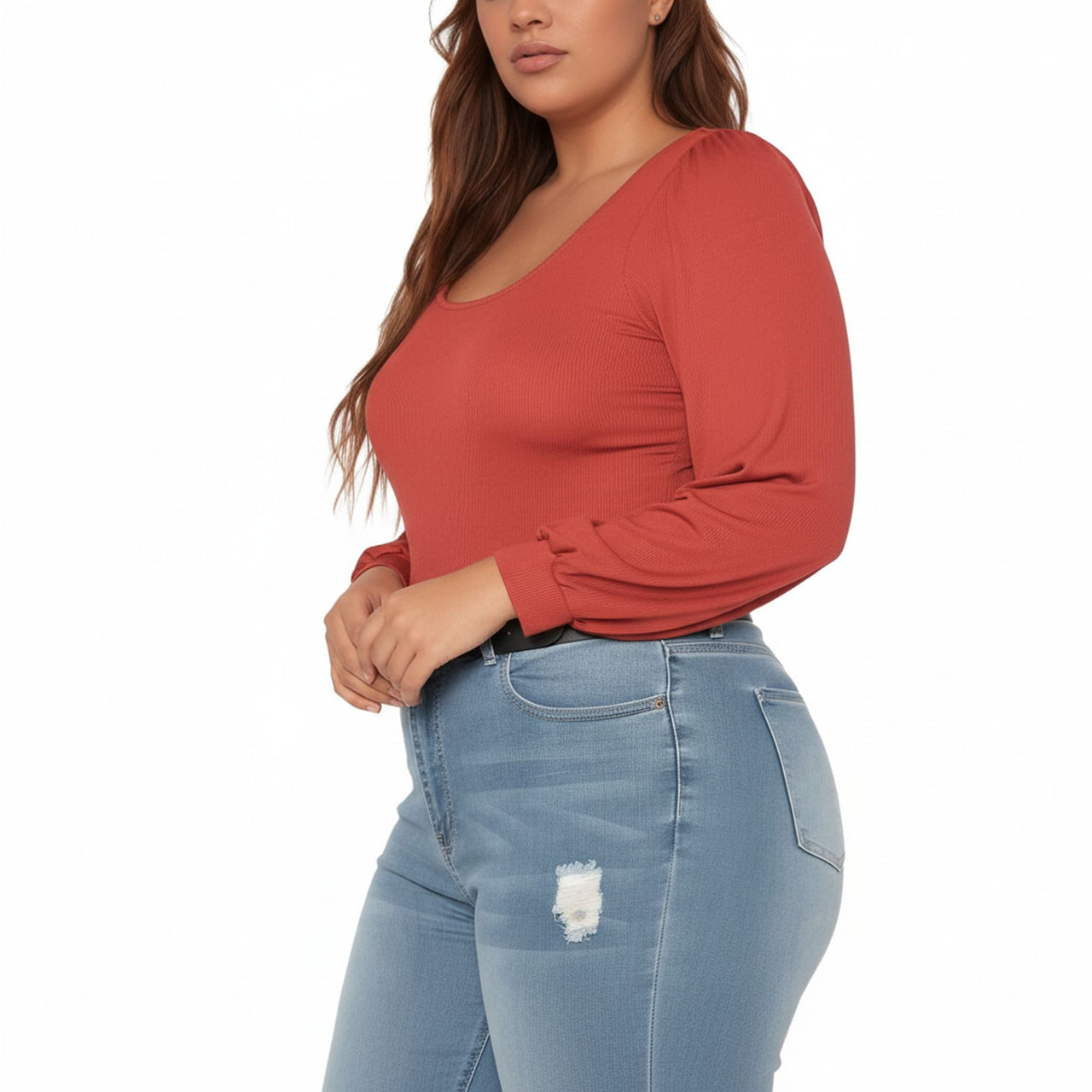 Pleione Plus Size Women's Ribbed Square Neck Bodysuit
