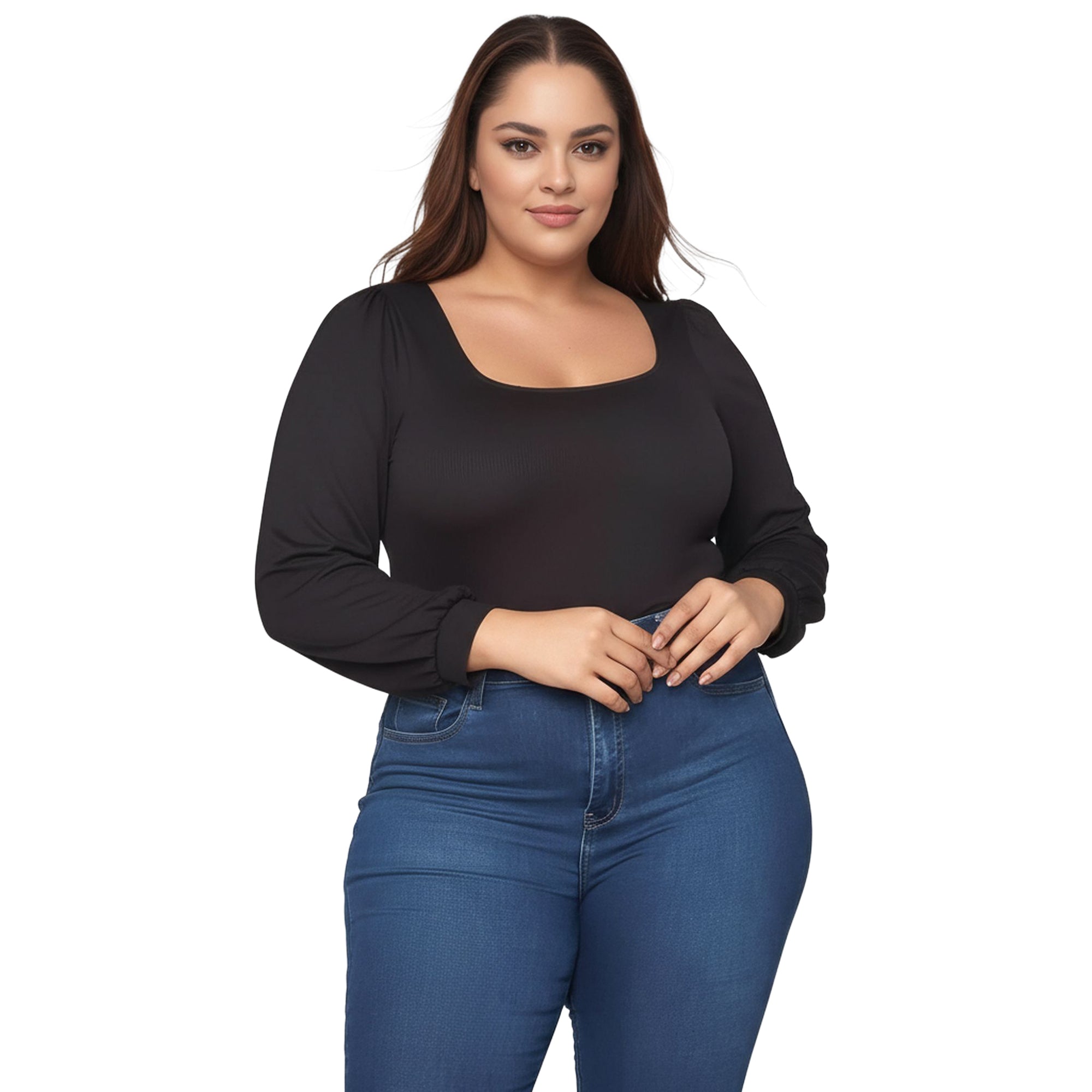 Pleione Plus Size Women's Ribbed Square Neck Bodysuit