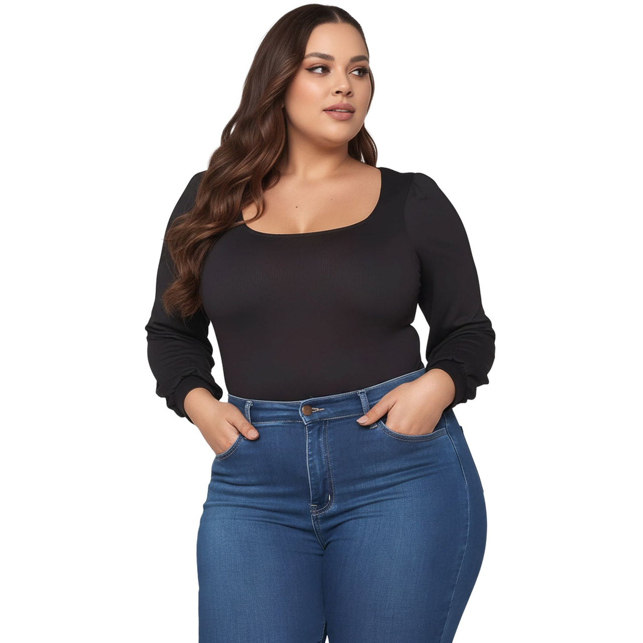 Pleione Plus Size Women's Ribbed Square Neck Bodysuit