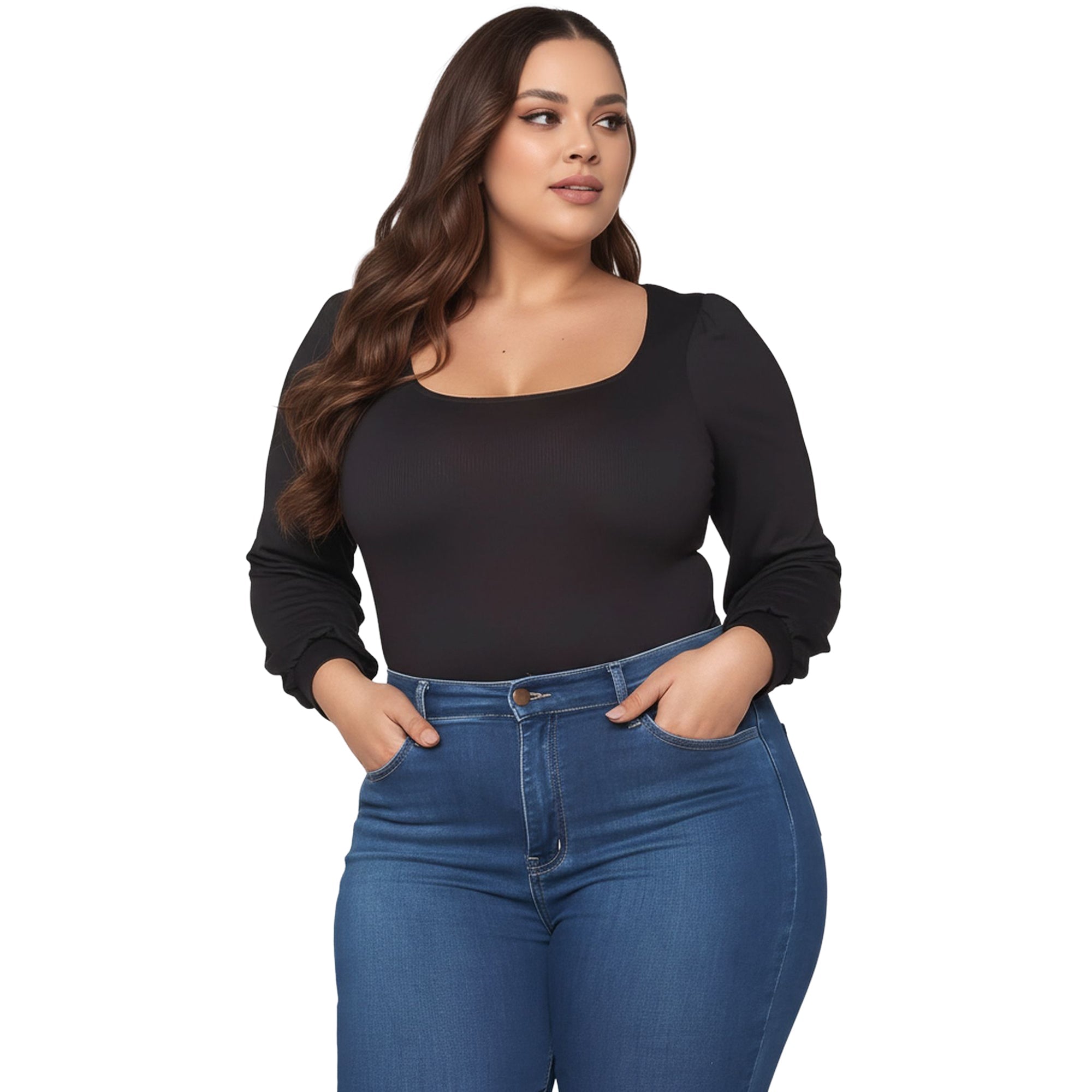 Pleione Plus Size Women's Ribbed Square Neck Bodysuit