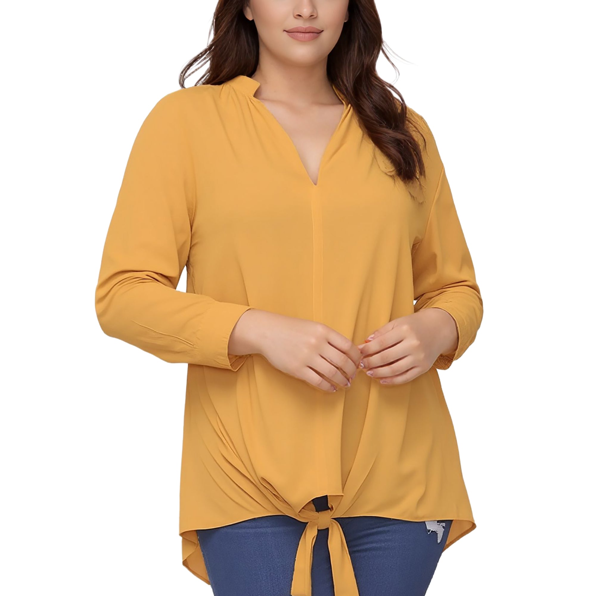 Pleione Plus Size Women's Mandarin Collar Tie Hem Blouse