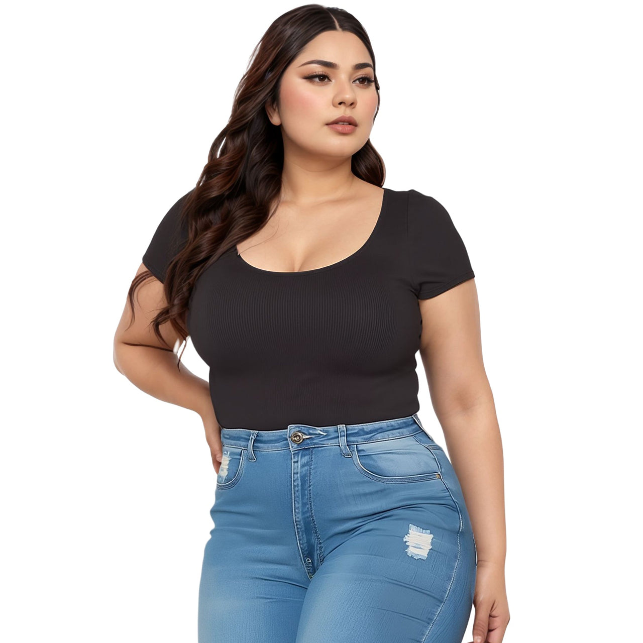 Pleione Plus Size Women's Ribbed Funnel Bodysuit