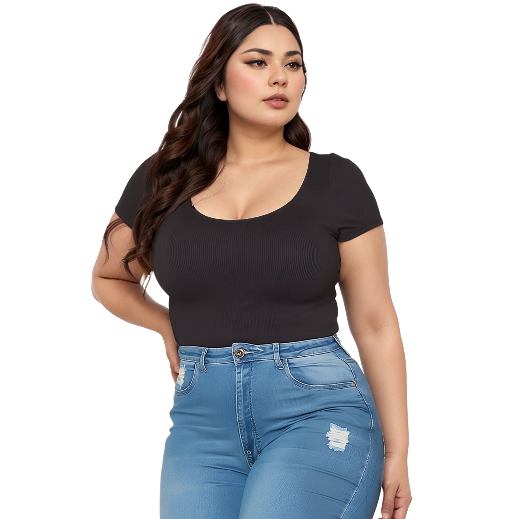 Pleione Plus Size Women's Ribbed Funnel Bodysuit