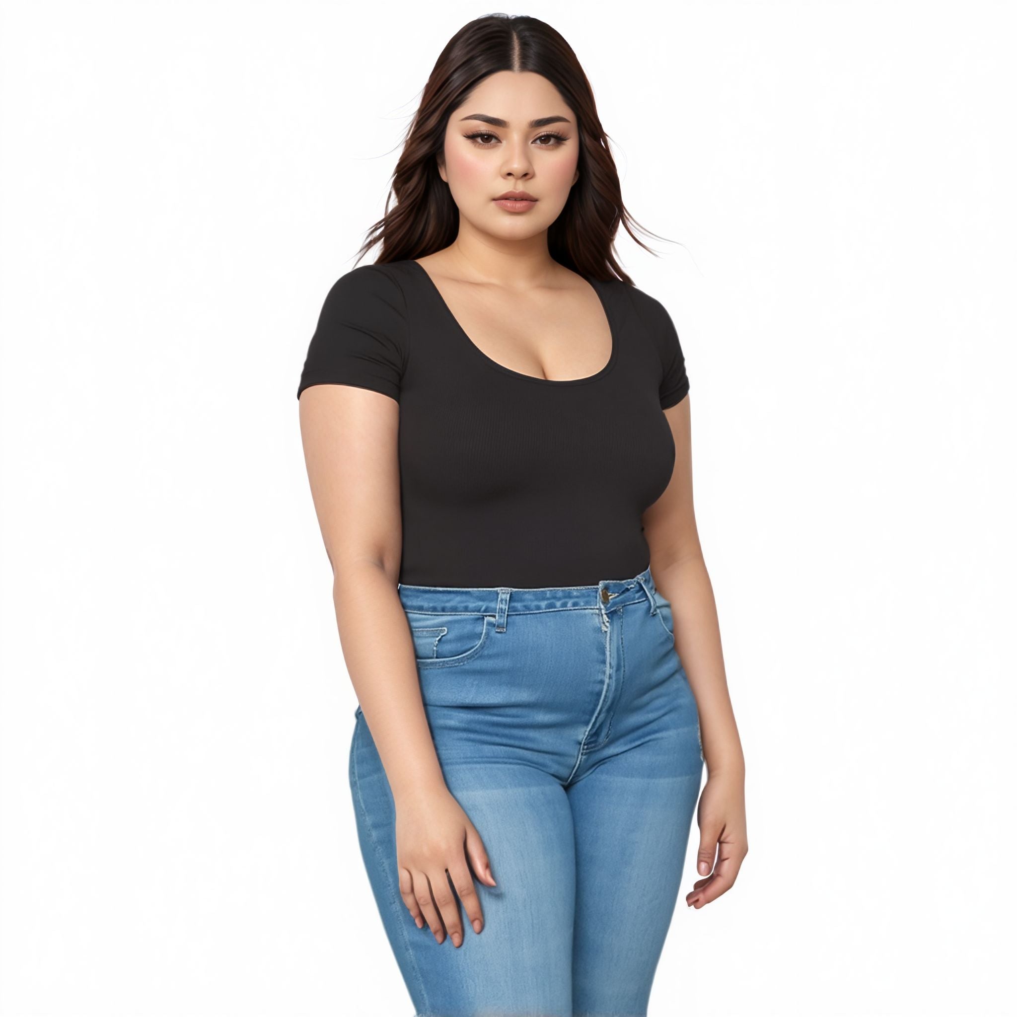 Pleione Plus Size Women's Ribbed Funnel Bodysuit